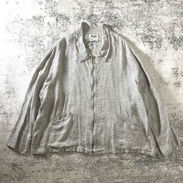 FLAX 100% Linen Gray Zip Jacket – XL