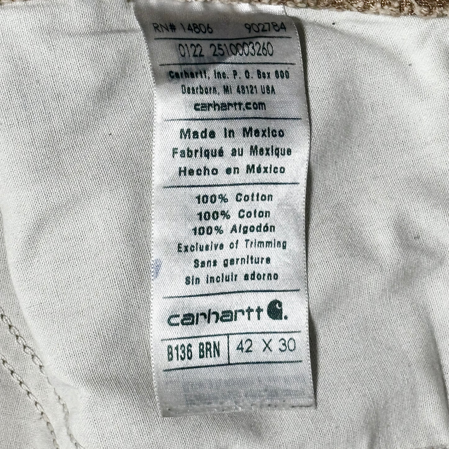 Carhartt Cotton Duck Double Knee Work Pants – 42×30 Brown