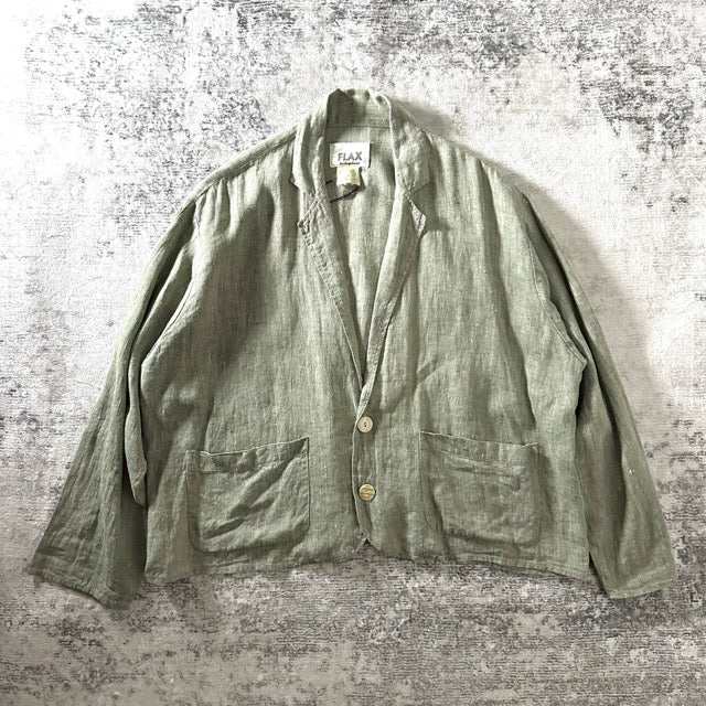 FLAX 100% Linen Short Jacket Olive – L