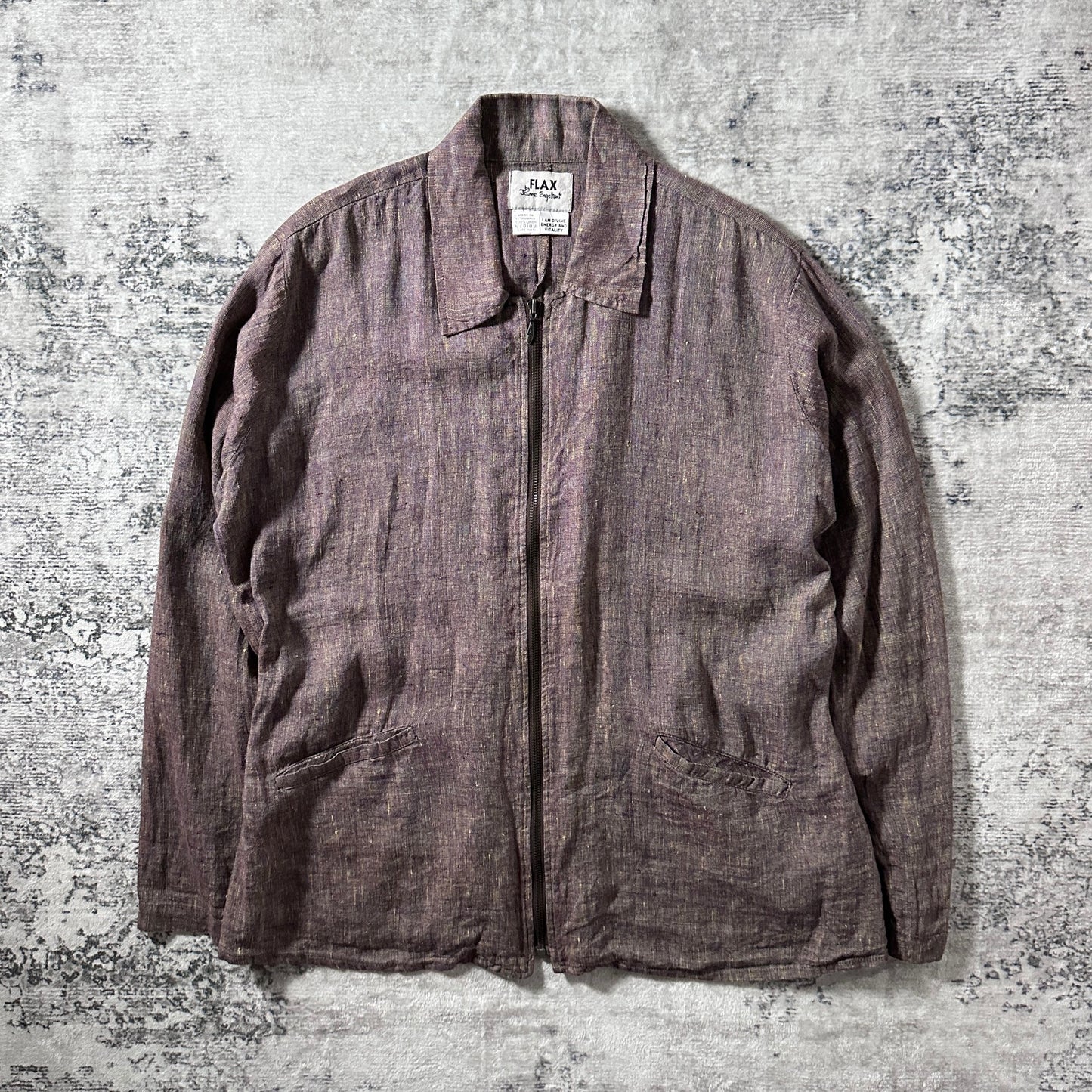 FLAX 100% Linen Heathered Purple Zip Jacket – M