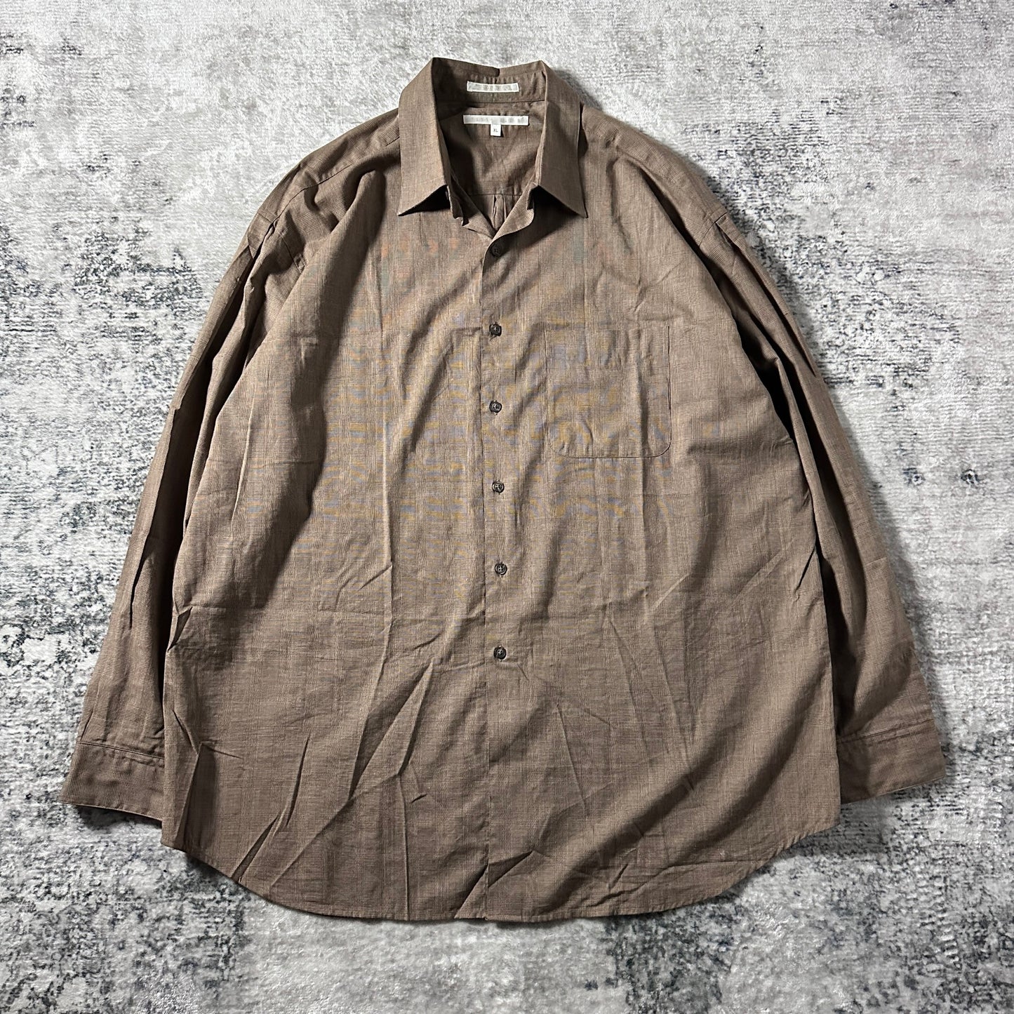 Rayon Cotton Brown Tonal Plaid Long Sleeve Shirt – XL - Perry Ellis