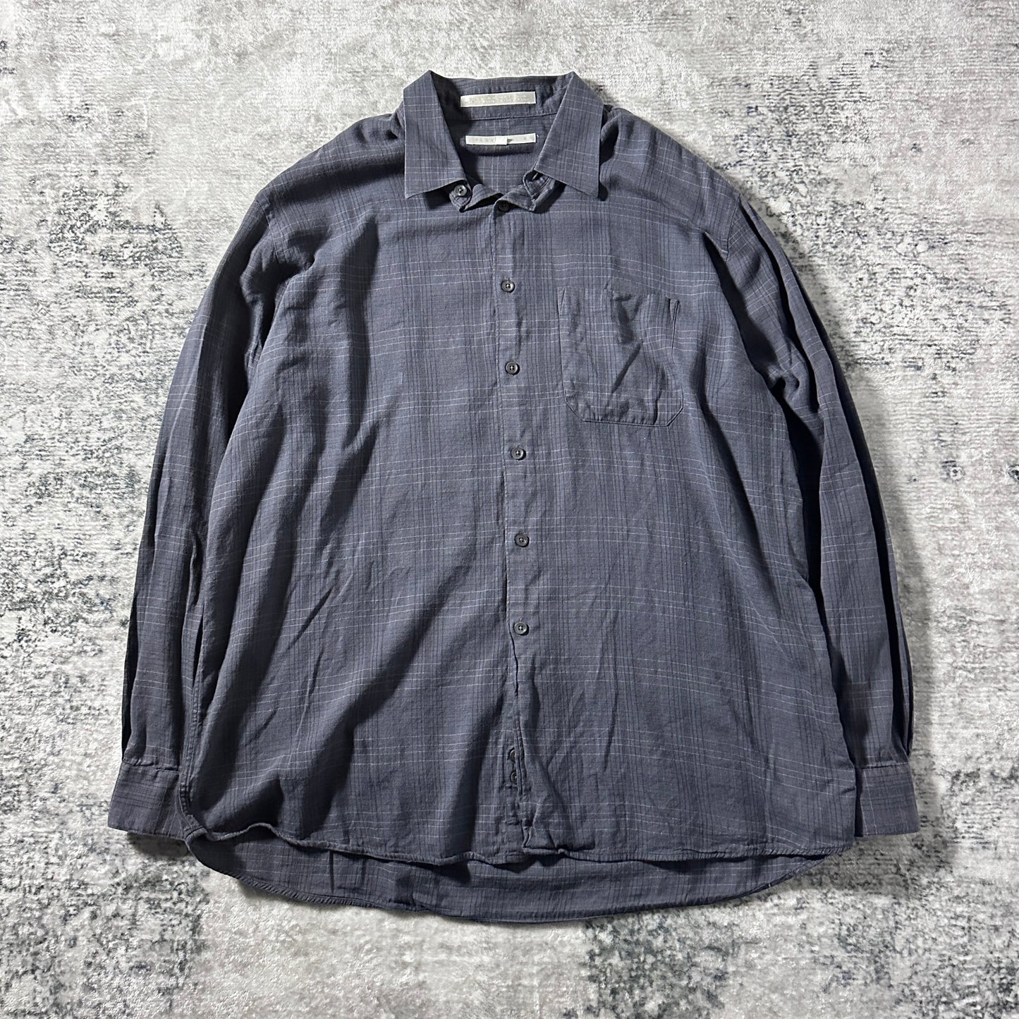 Perry Ellis Windowpane Gray Long Sleeve Shirt – XL - Rayon Cotton