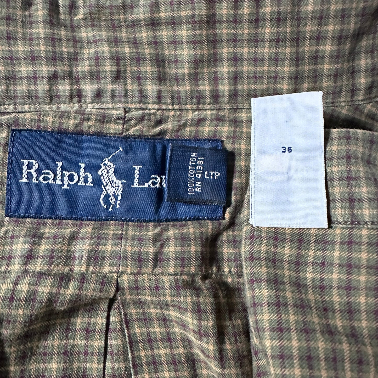 Ralph Lauren Olive Micro Check Long Sleeve Shirt – 17/XL