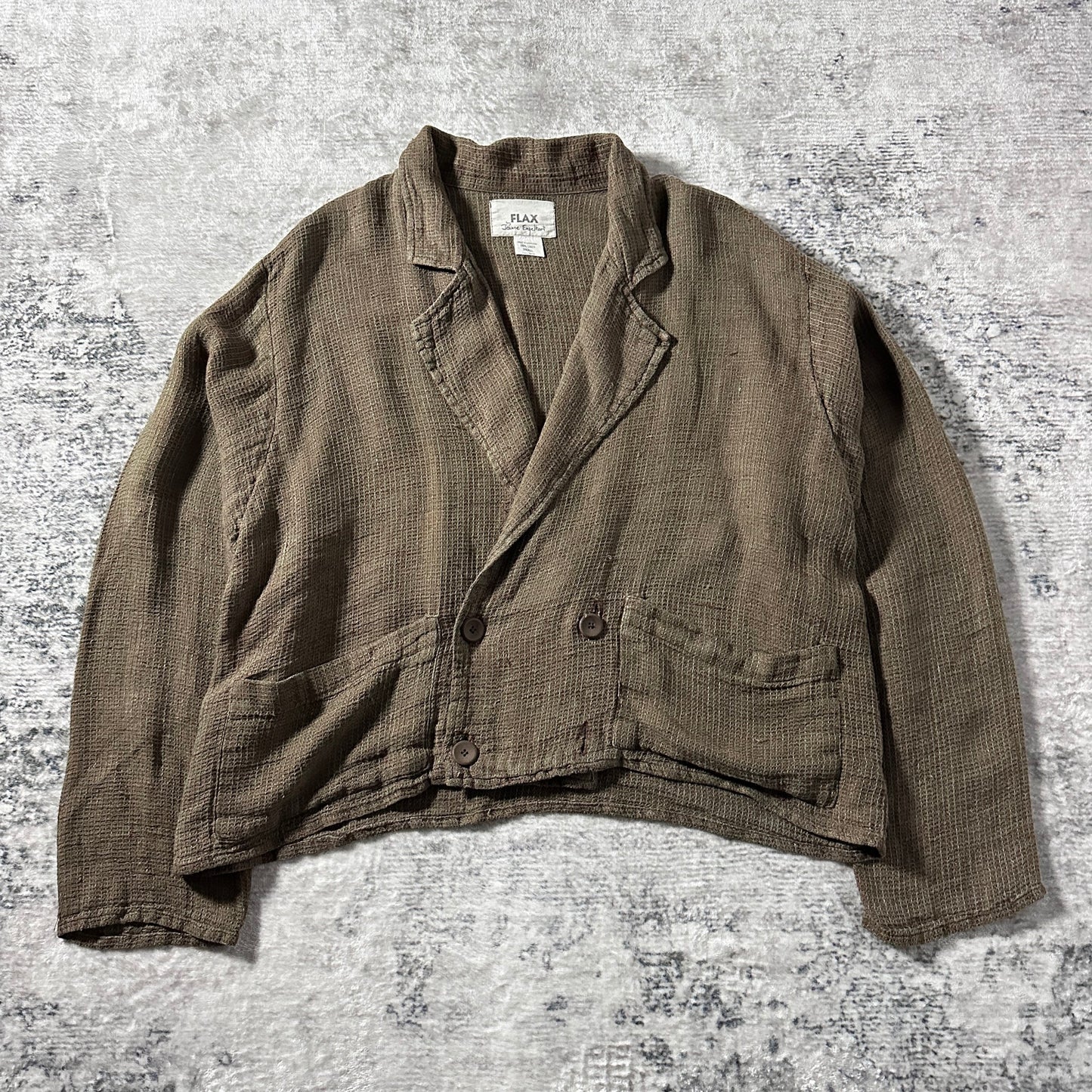 FLAX Linen Cropped Double Breasted Jacket – Brown – S