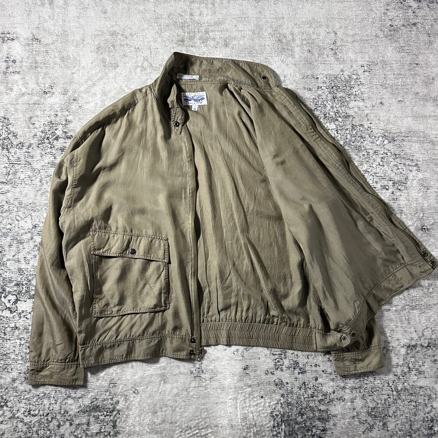 Perry Ellis America Silk Cotton Khaki Blouson Jacket XL