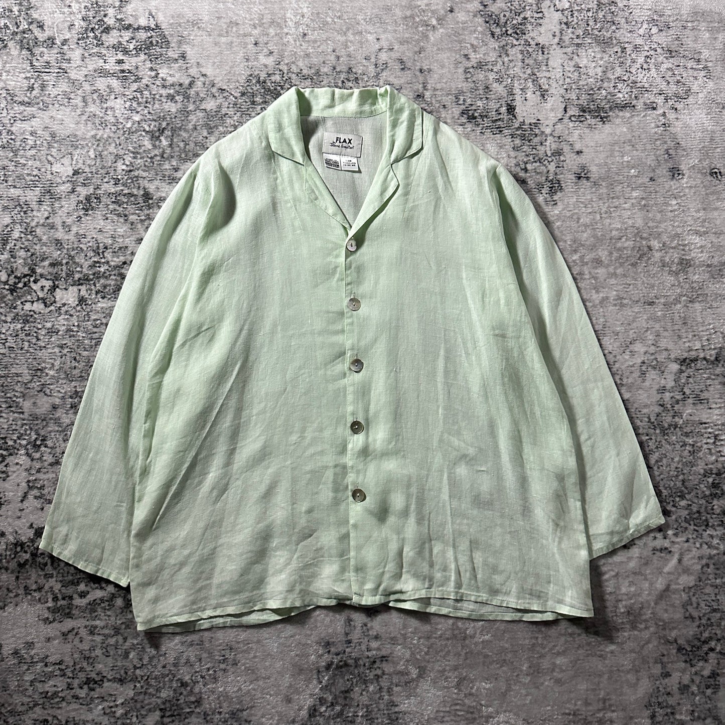 FLAX Linen Light Mint Open Collar Shirt – M