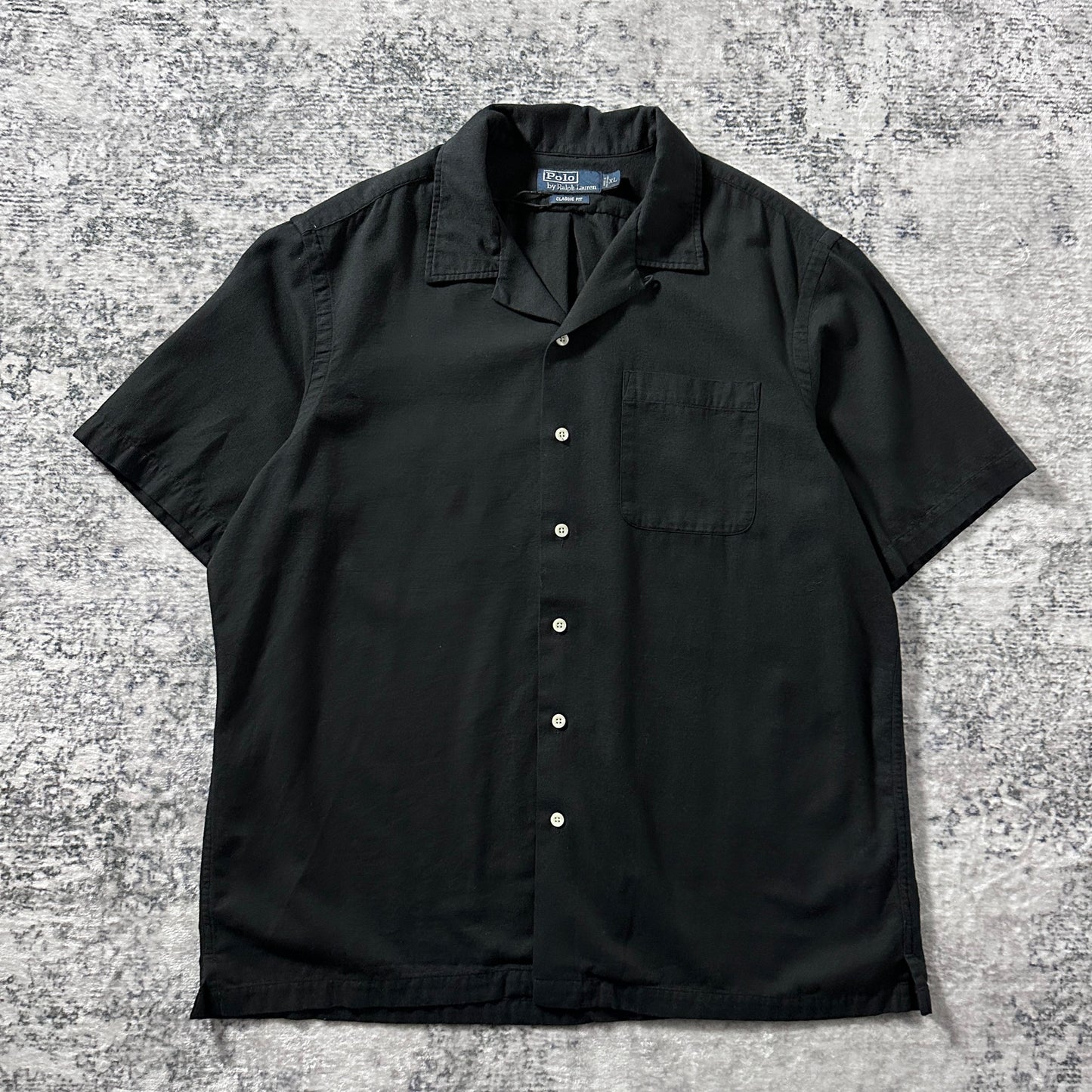 Polo by Ralph Lauren Black Textured Open Collar Short Sleeve Shirt – XL