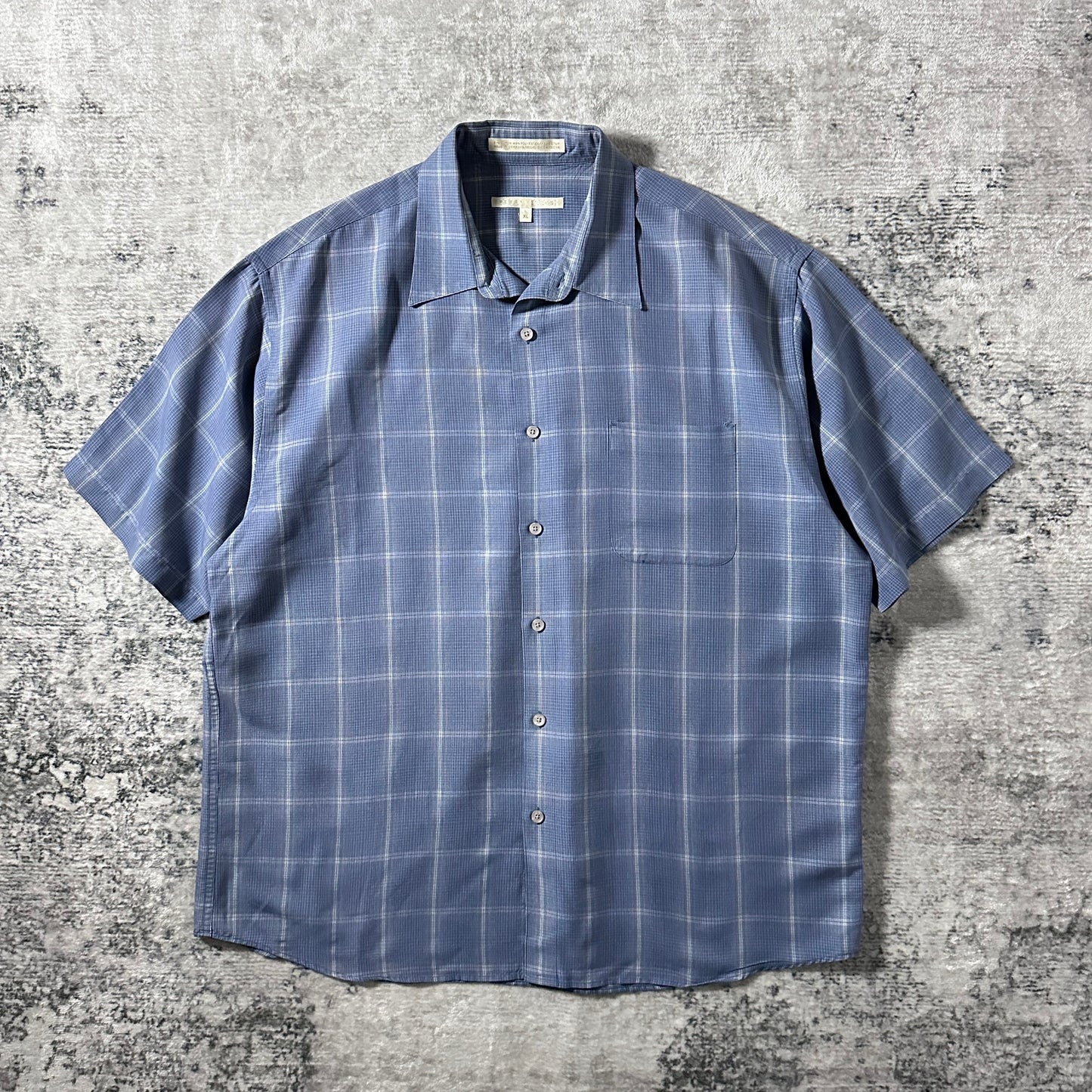 Perry Ellis Rayon Blue Check Short Sleeve Shirt – XL