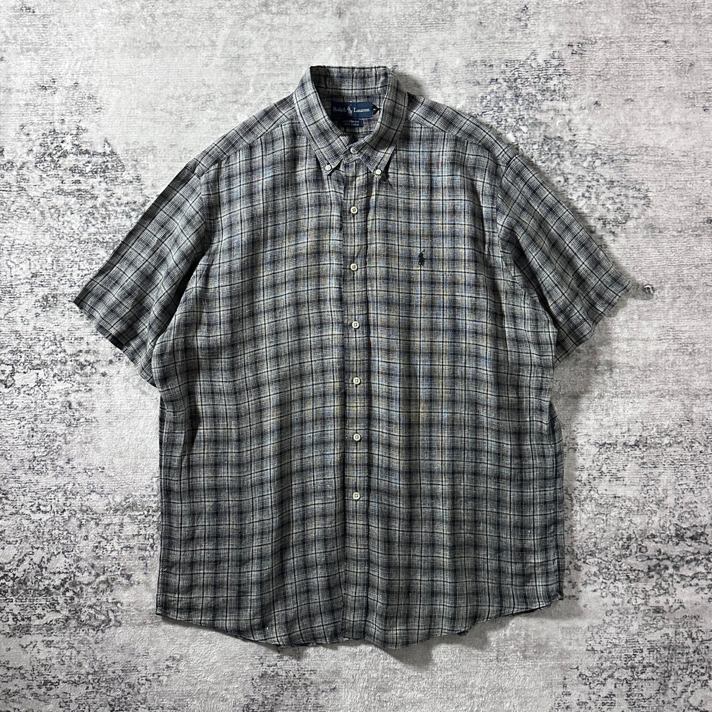 Ralph Lauren 100% Linen Black Plaid Short Sleeve Shirt – XL