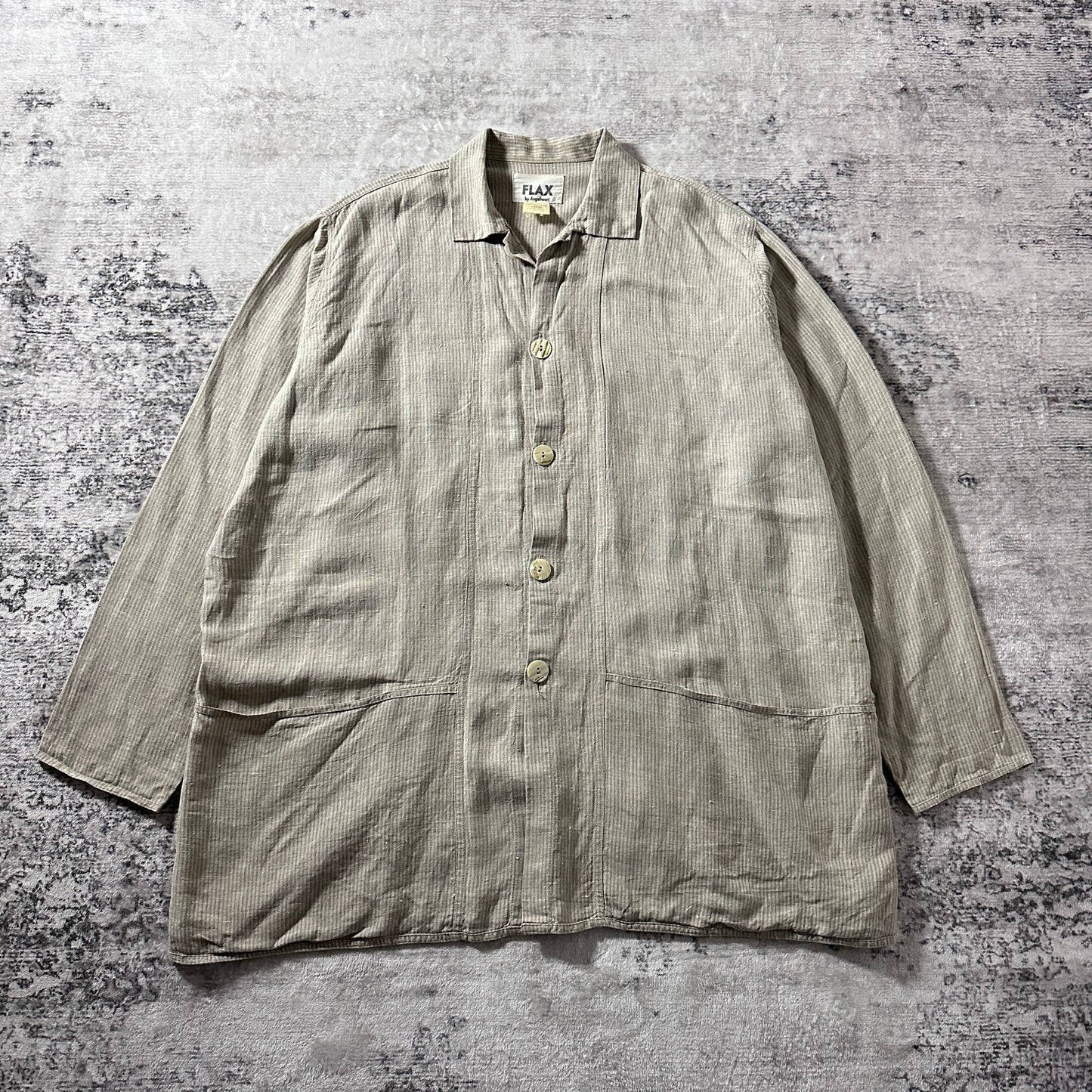 FLAX Linen Oversized Beige Stripe Jacket – Large