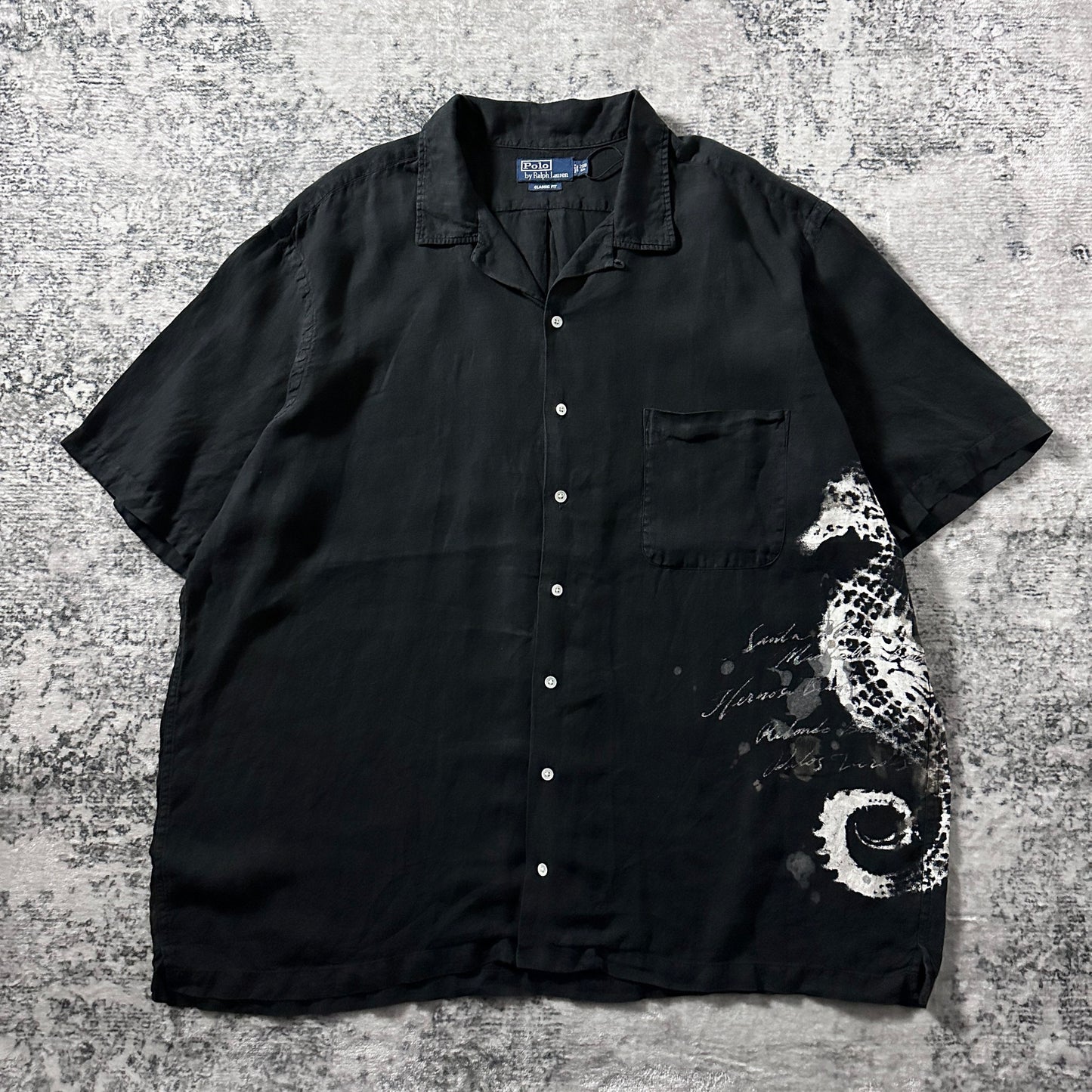 Polo by Ralph Lauren Linen Black Graphic Camp Shirt – 2XB Big