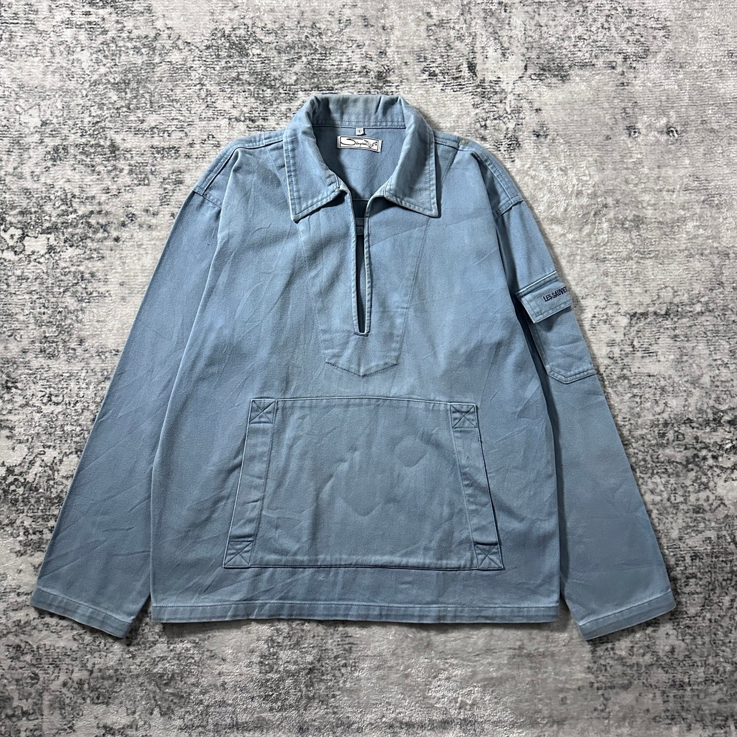Fisherman Smock Cotton French Pullover – L / Faded Blue