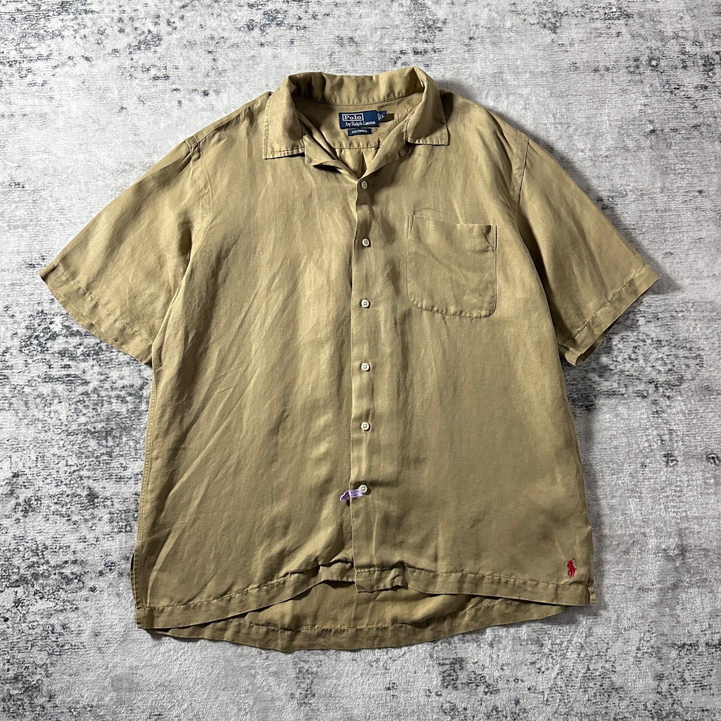 Polo by Ralph Lauren CALDWELL Linen Silk Open Collar Shirt / Khaki Beige / Size L