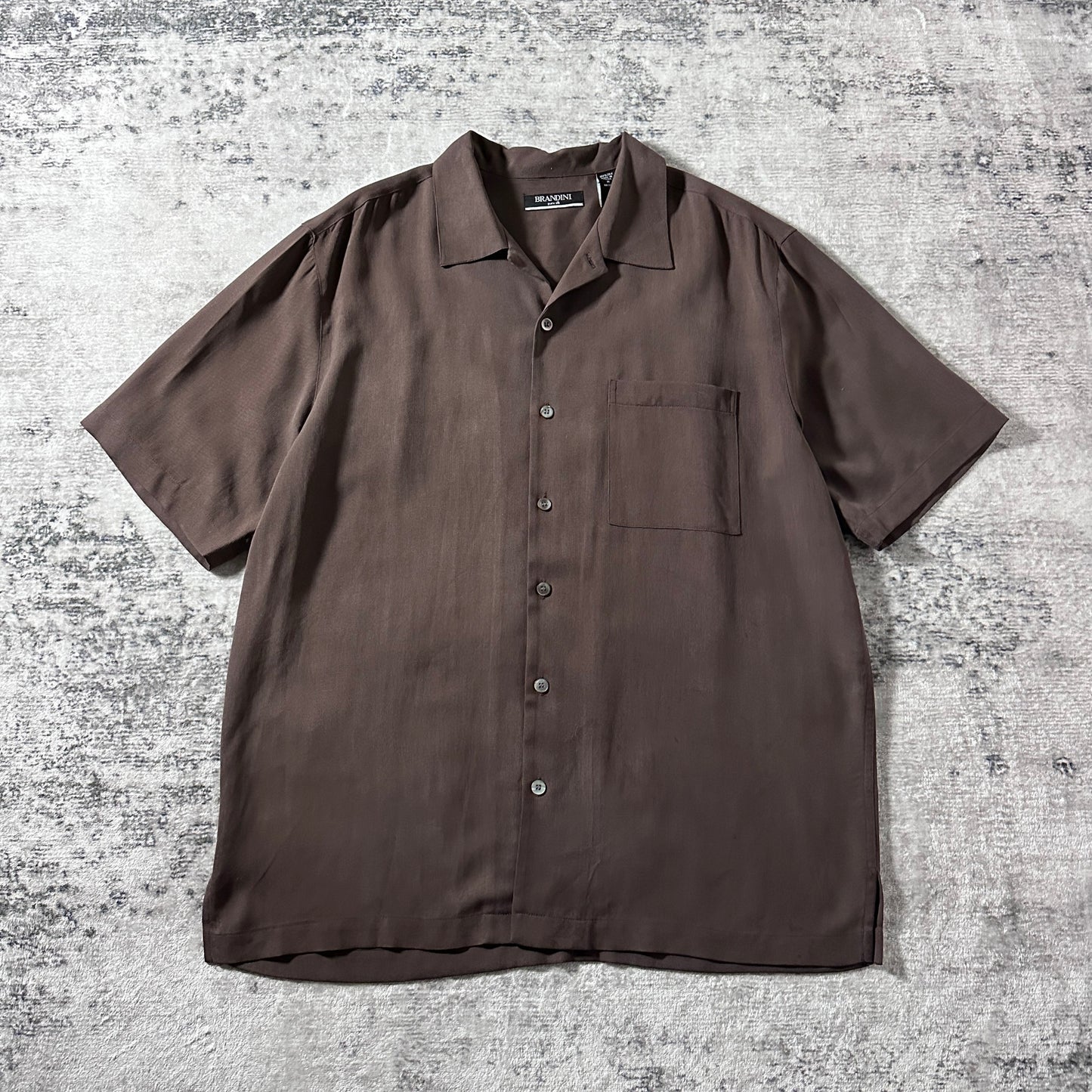 Pure Silk Brown Short Sleeve Shirt / Size M
