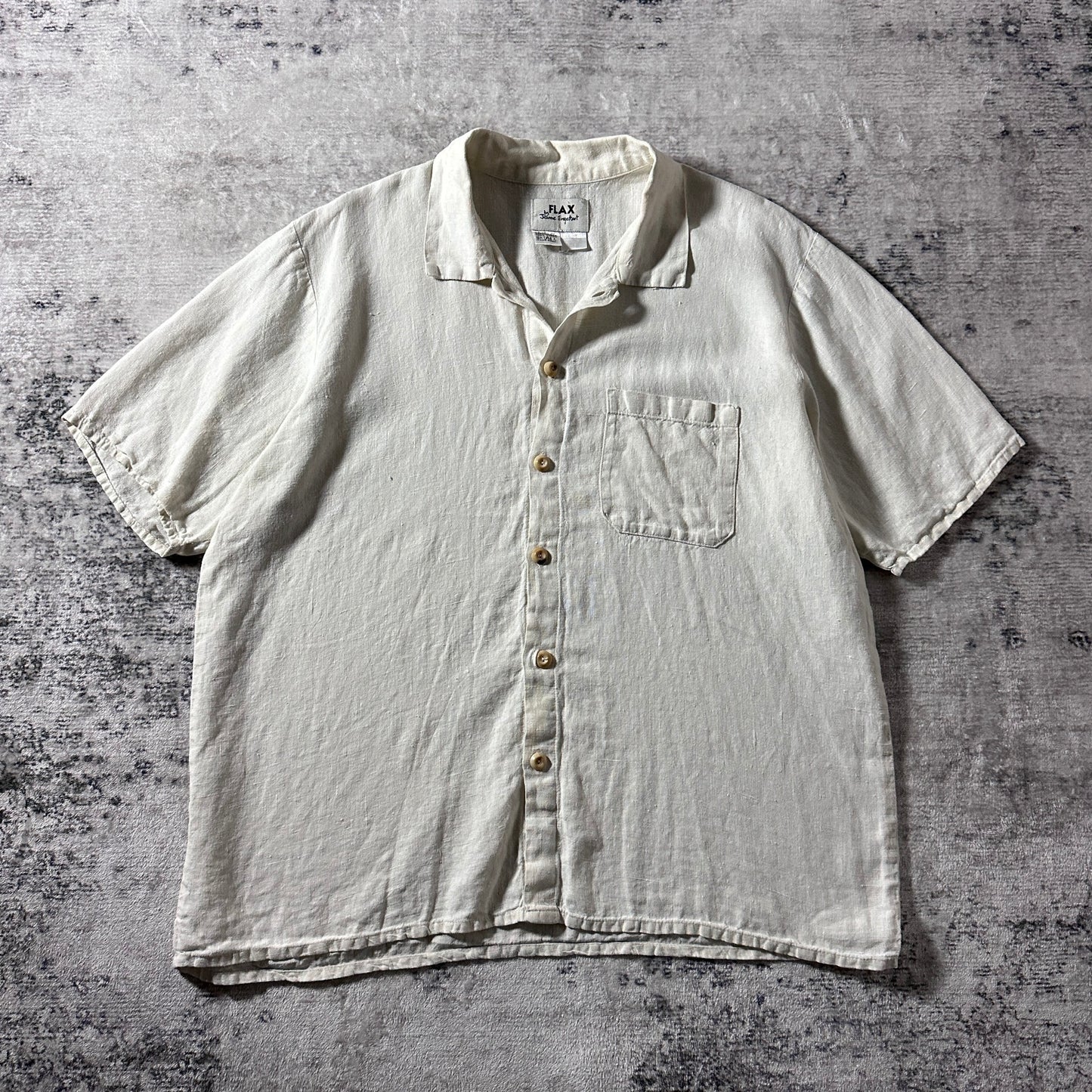 FLAX Linen Open Collar Shirt / Natural / Size Small