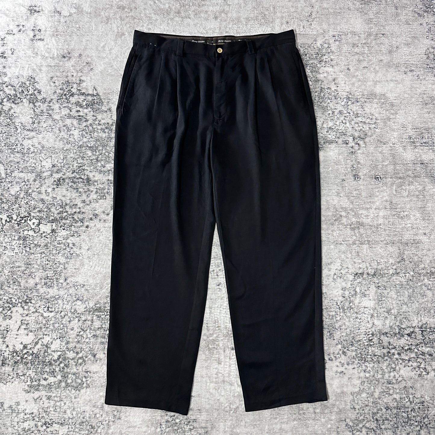 Black 100% Silk Pleated Relax Pants 38×30