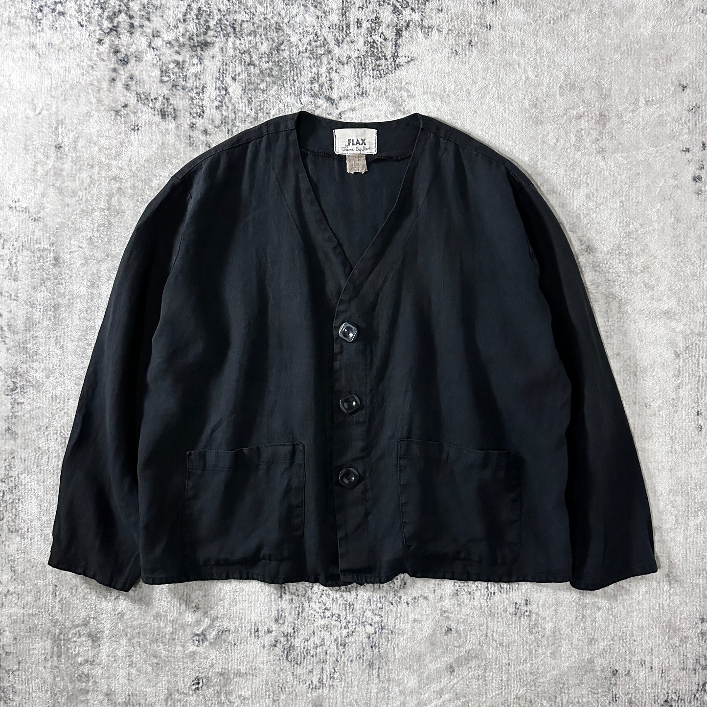 FLAX Black V-Neck Linen Jacket
