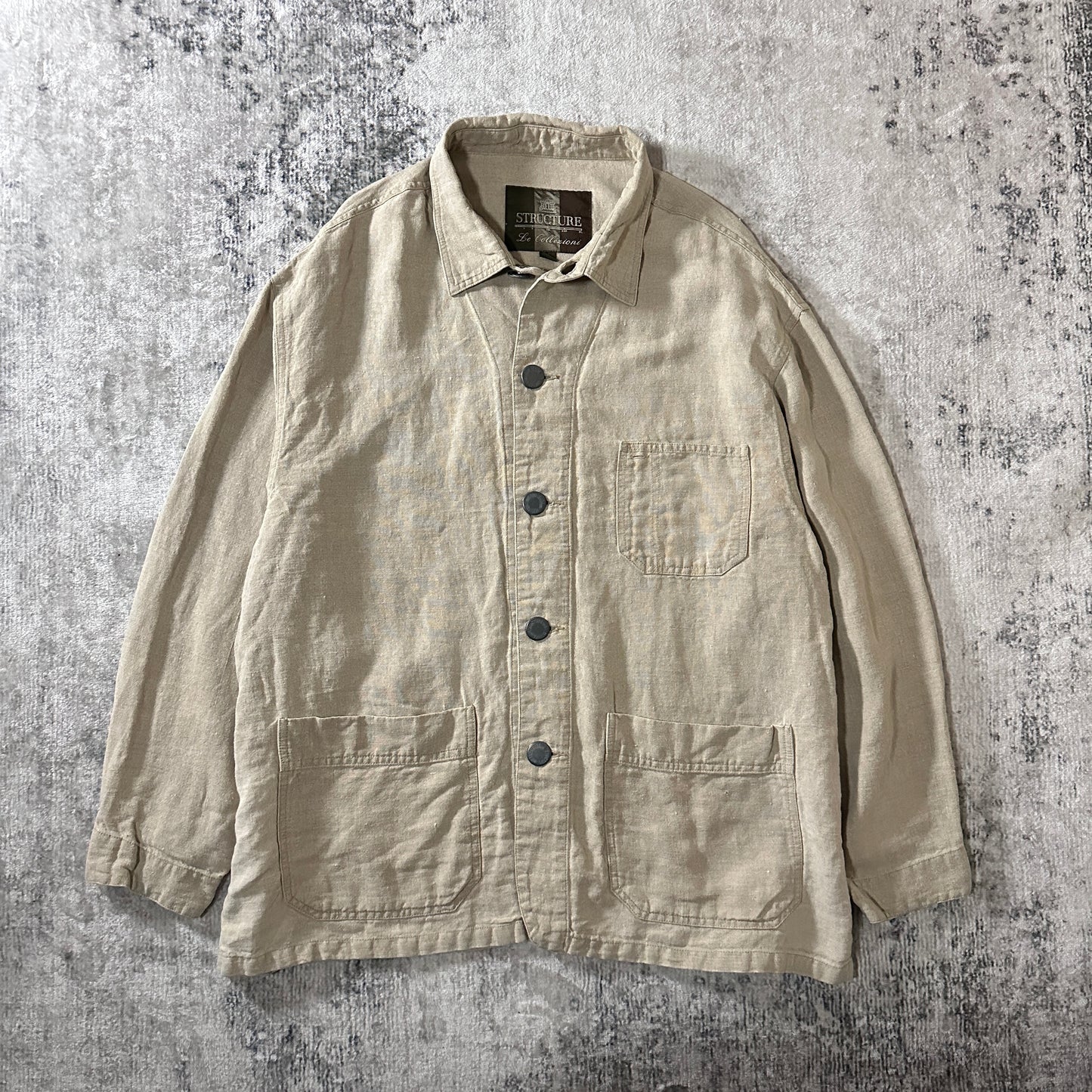 Linen Beige Chore Jacket Size XL STRUCTURE Le Collezioni 100%