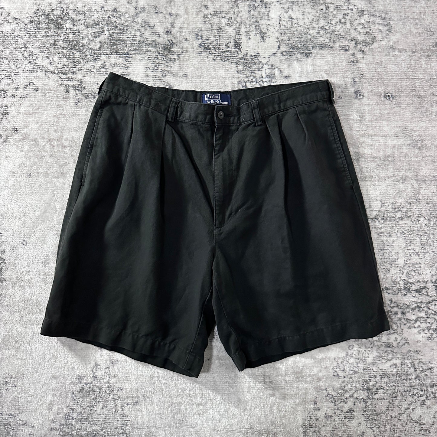 Polo by Ralph Lauren Linen Cotton Pleated Shorts Black Size 38