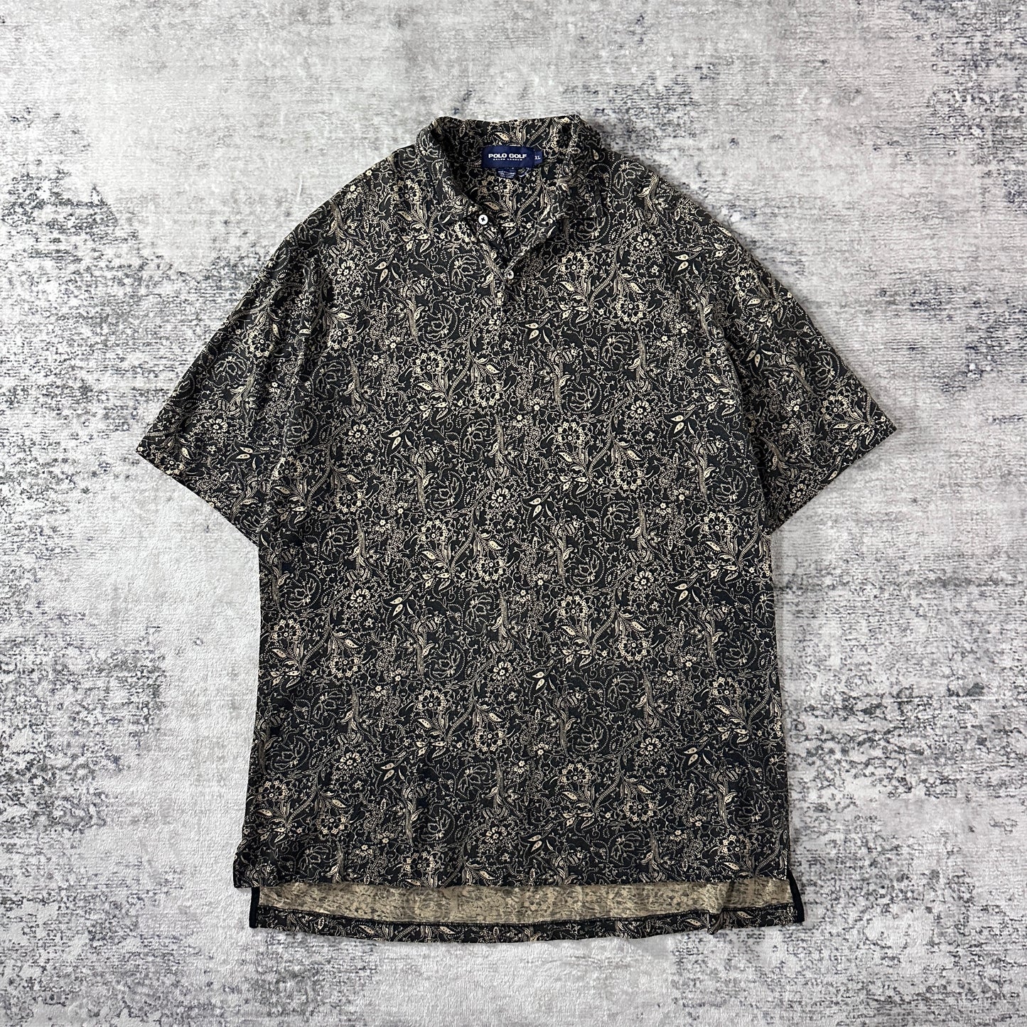 Polo Golf Ralph Lauren Cotton Linen Paisley Short Sleeve Shirt Black Beige XL