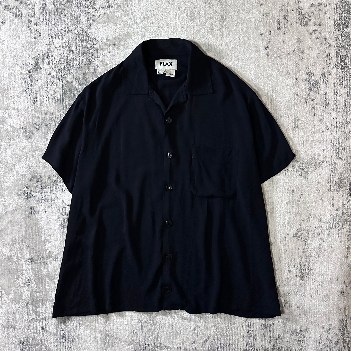 FLAX Black Rayon Short Sleeve Shirt Size Medium