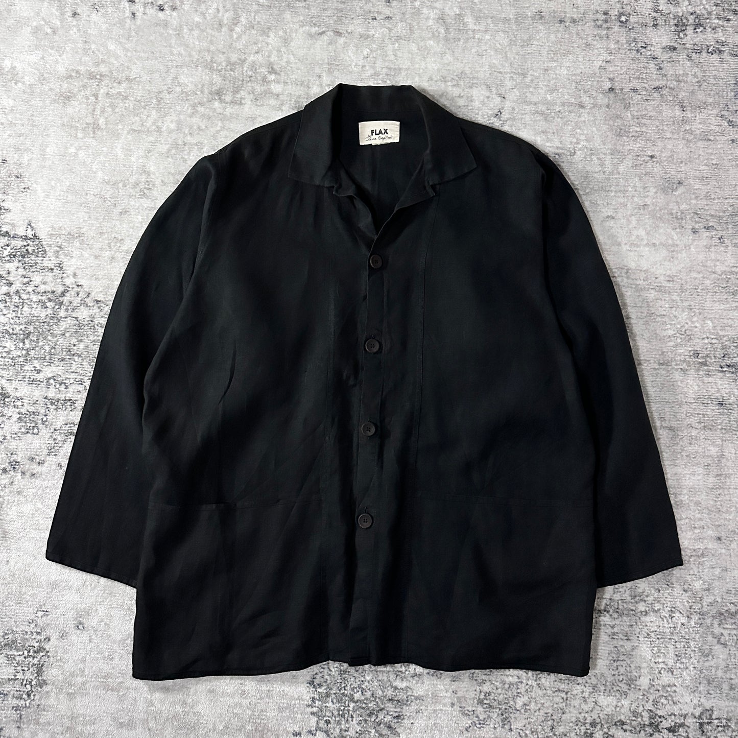 FLAX Black Linen Textured Button Jacket