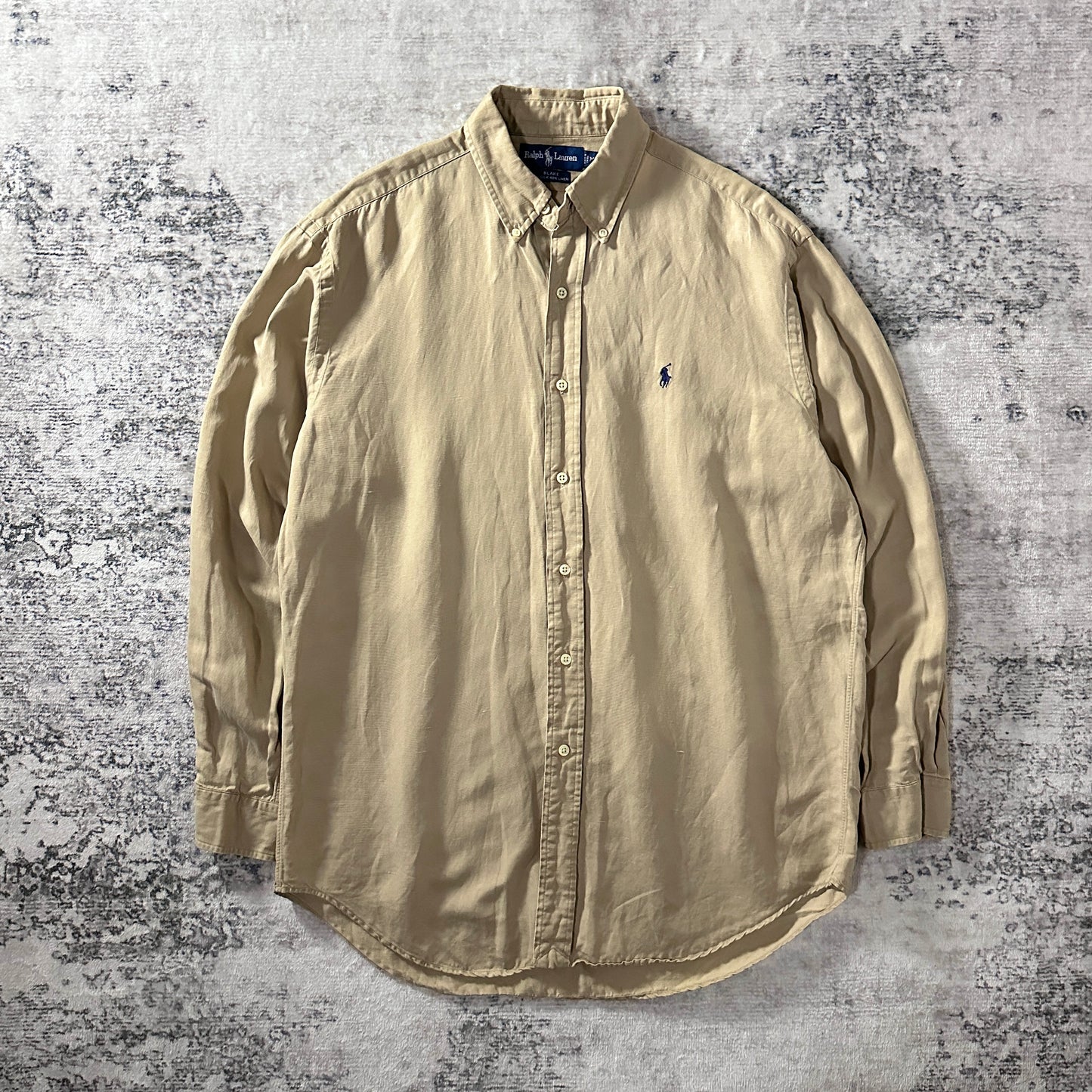 Ralph Lauren BLAKE Silk Linen Beige Button Down Shirt M