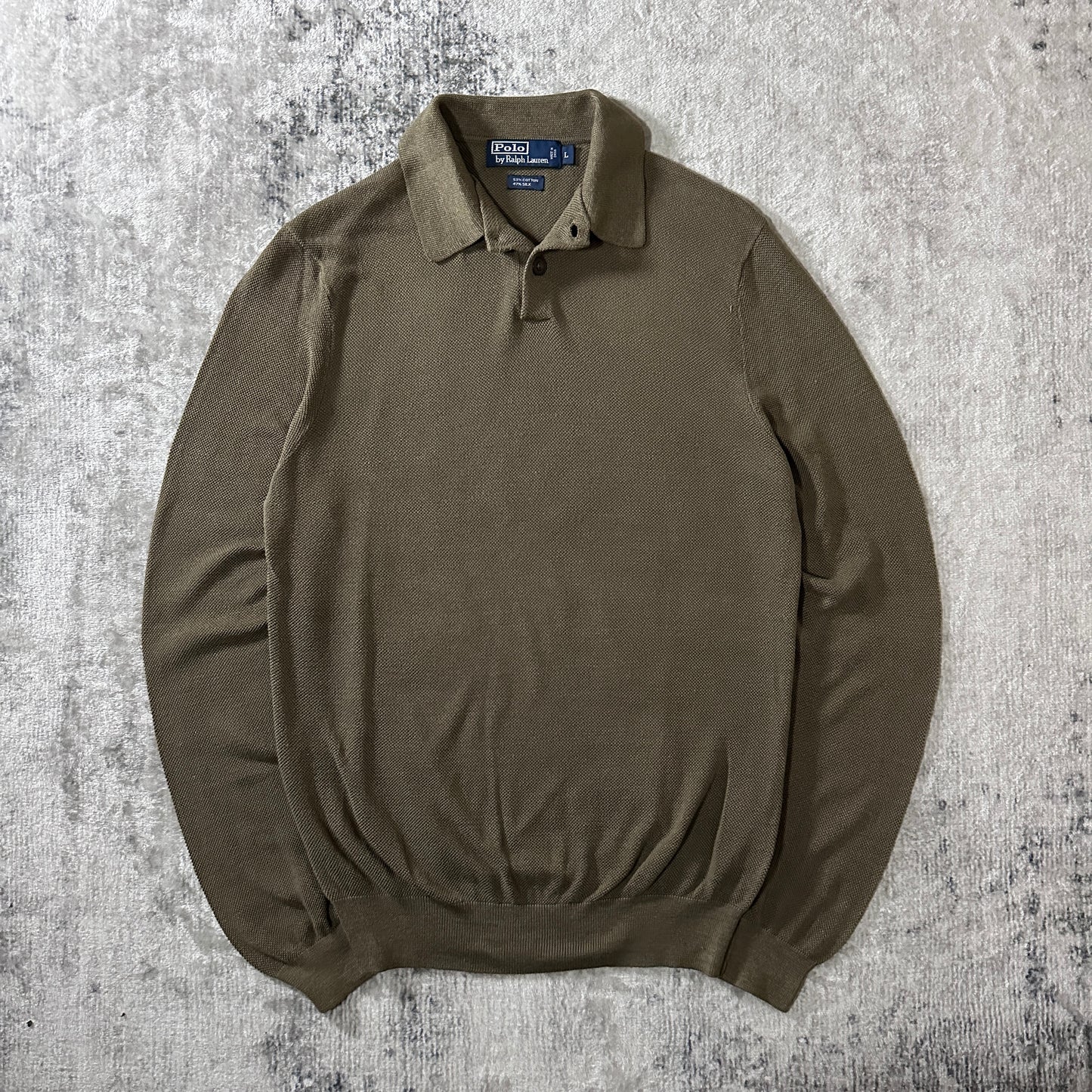 Polo by Ralph Lauren Cotton Silk Long Sleeve Polo Shirt L Olive