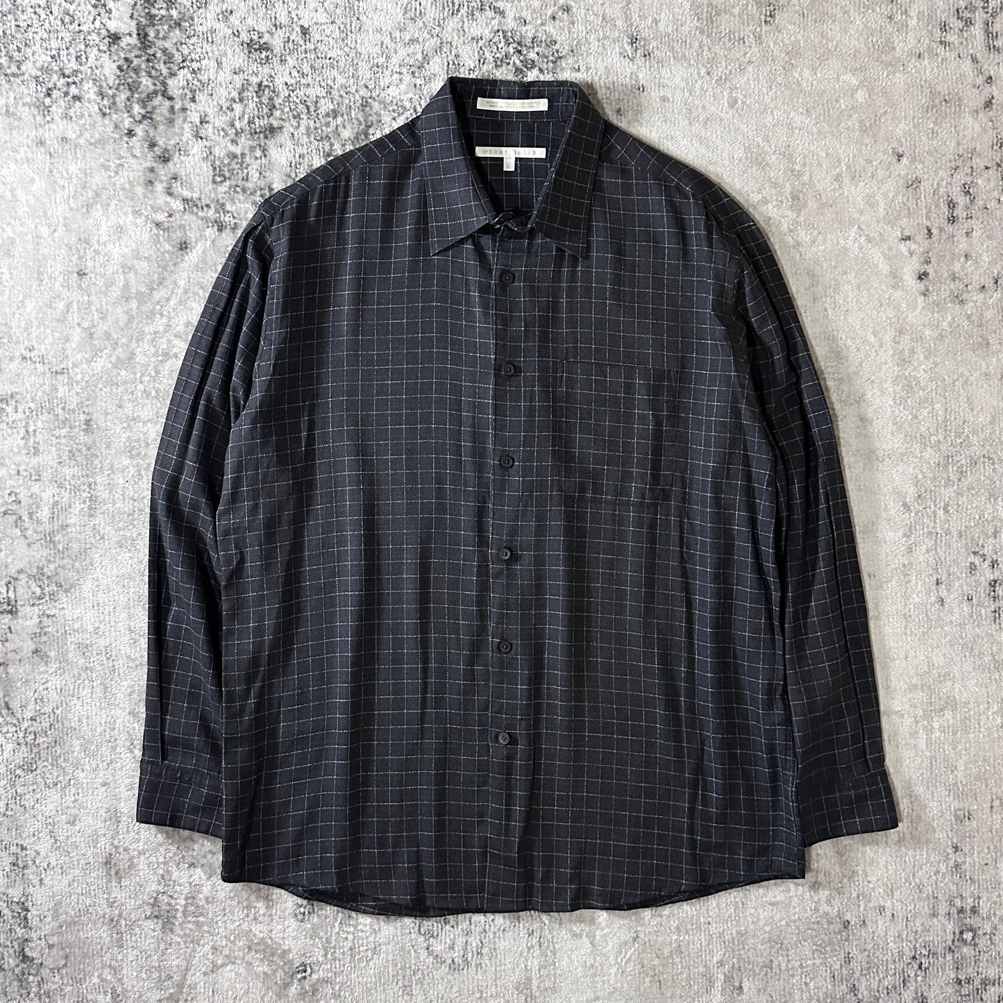 Perry Ellis Rayon Cotton Windowpane Check Shirt L Charcoal