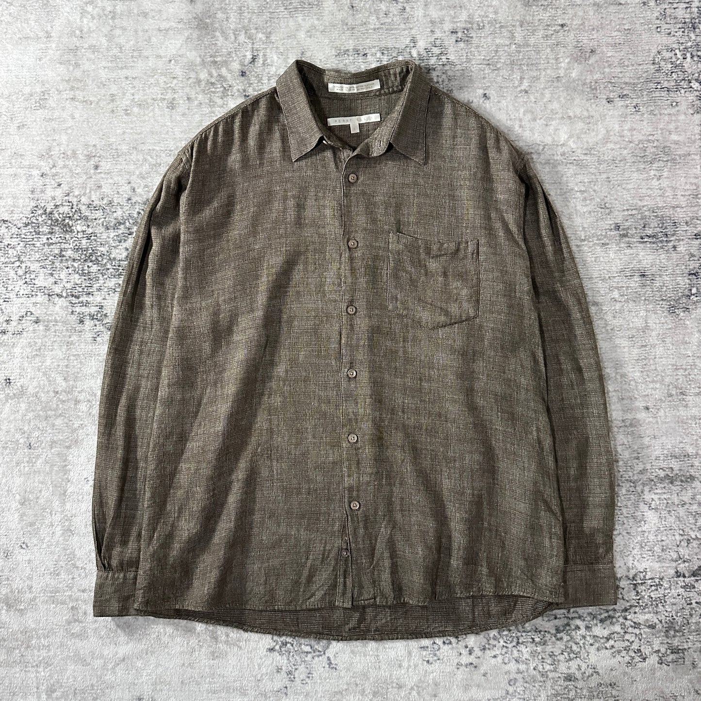 Perry Ellis Cotton Rayon Check Shirt L Olive Brown