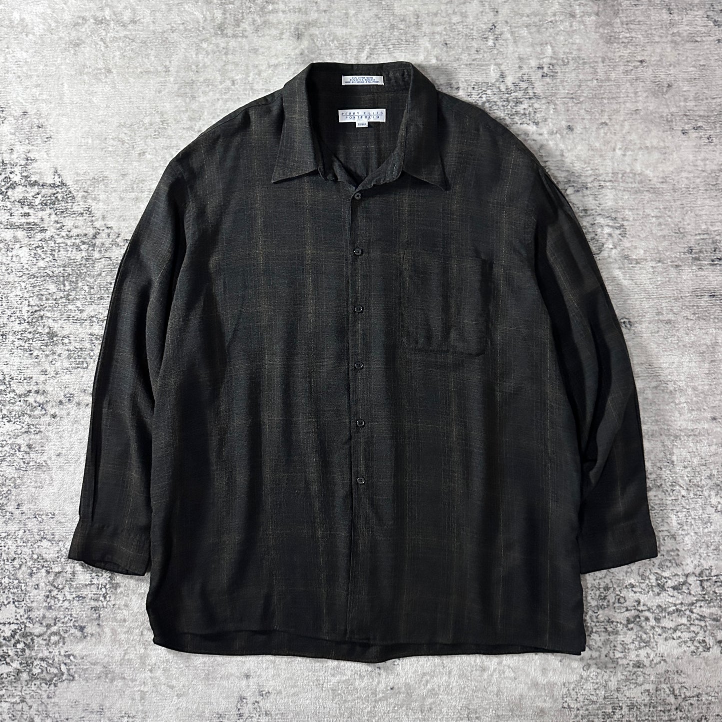 Perry Ellis Portfolio Cotton Rayon Check Shirt 2X Big Black