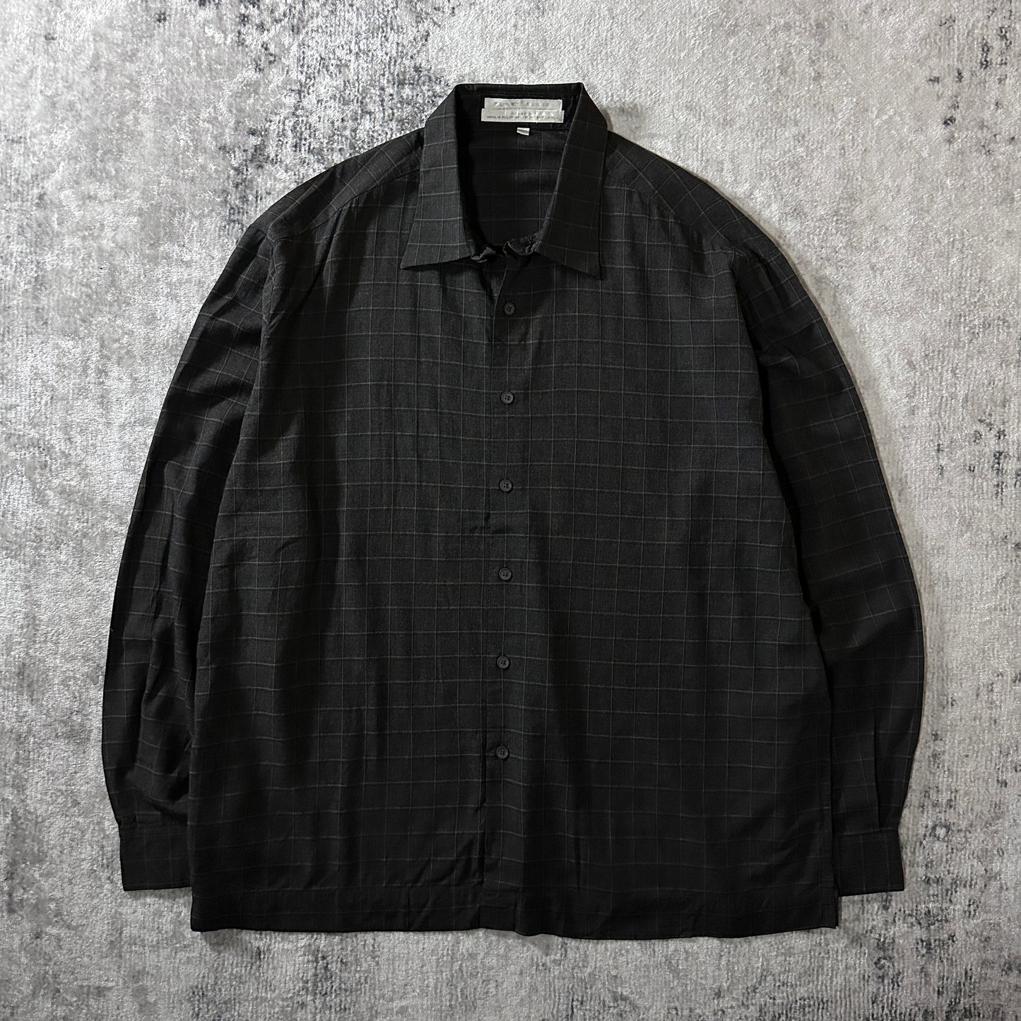 PERRY ELLIS Rayon Black Windowpane Shirt XL