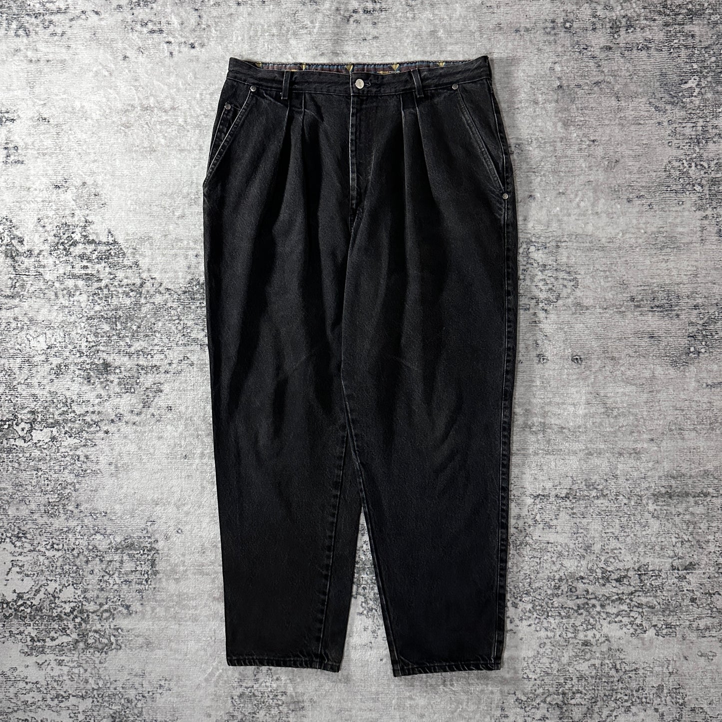 Faded Black Pleated Denim Pants 38M Made in USA