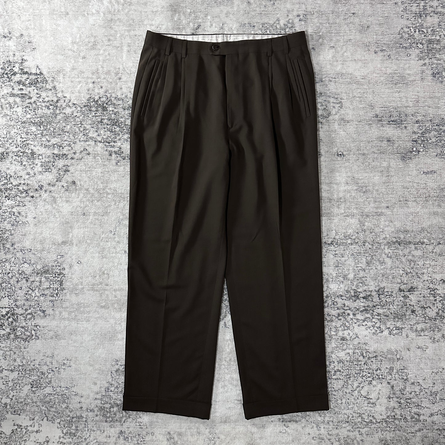Zanella Dark Brown Wool Pleated Trousers Size 35