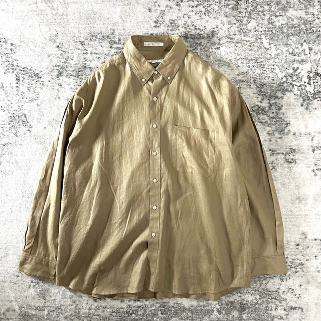 Perry Ellis Beige Linen Shirt Button Down – XL