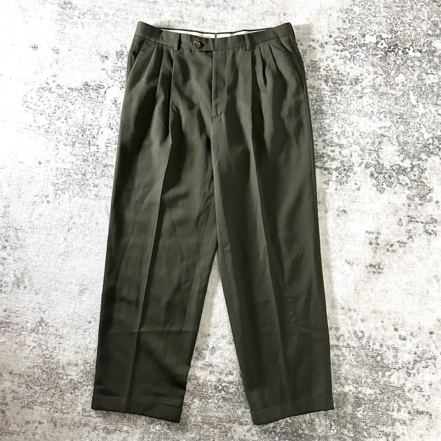 Givenchy 3 Tuck Wool Slacks Olive Wide Fit – 36