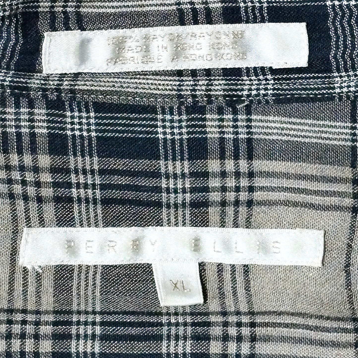 Perry Ellis 100% Rayon Check Shirt – Black Beige, XL