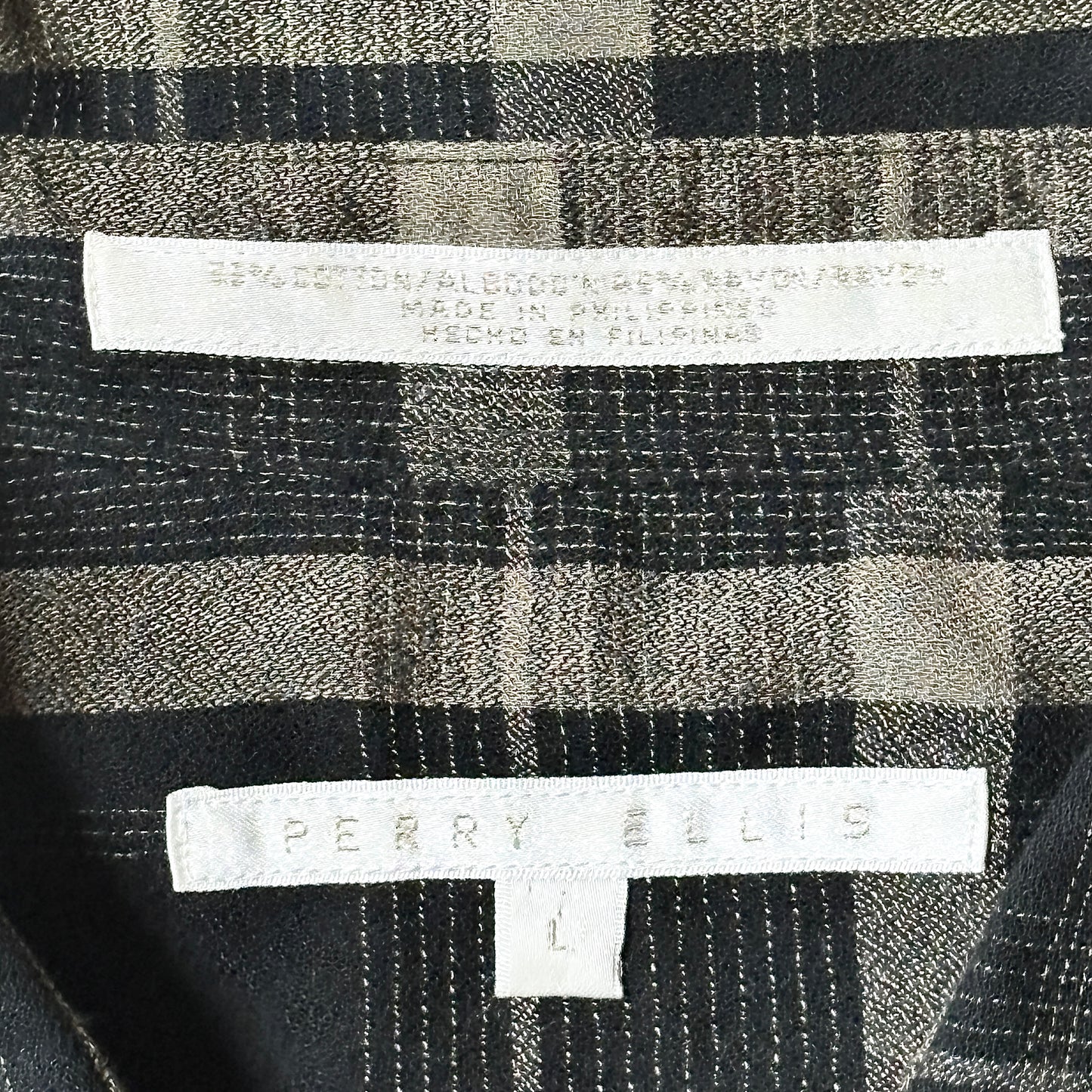 Perry Ellis Cotton Rayon Black Check Shirt – L