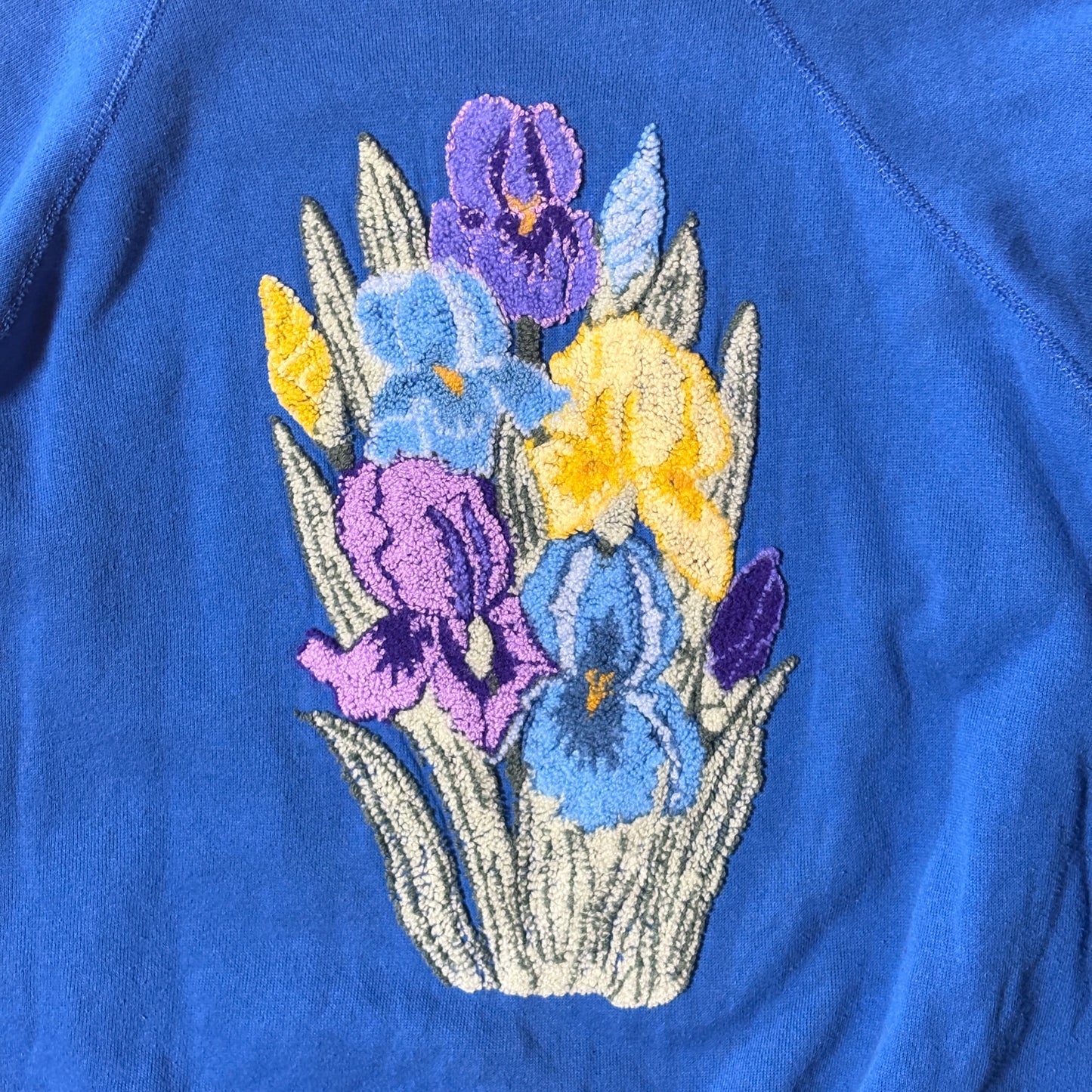 Floral Embroidered Vintage Sweatshirt – Bright Iris Bouquet Blue