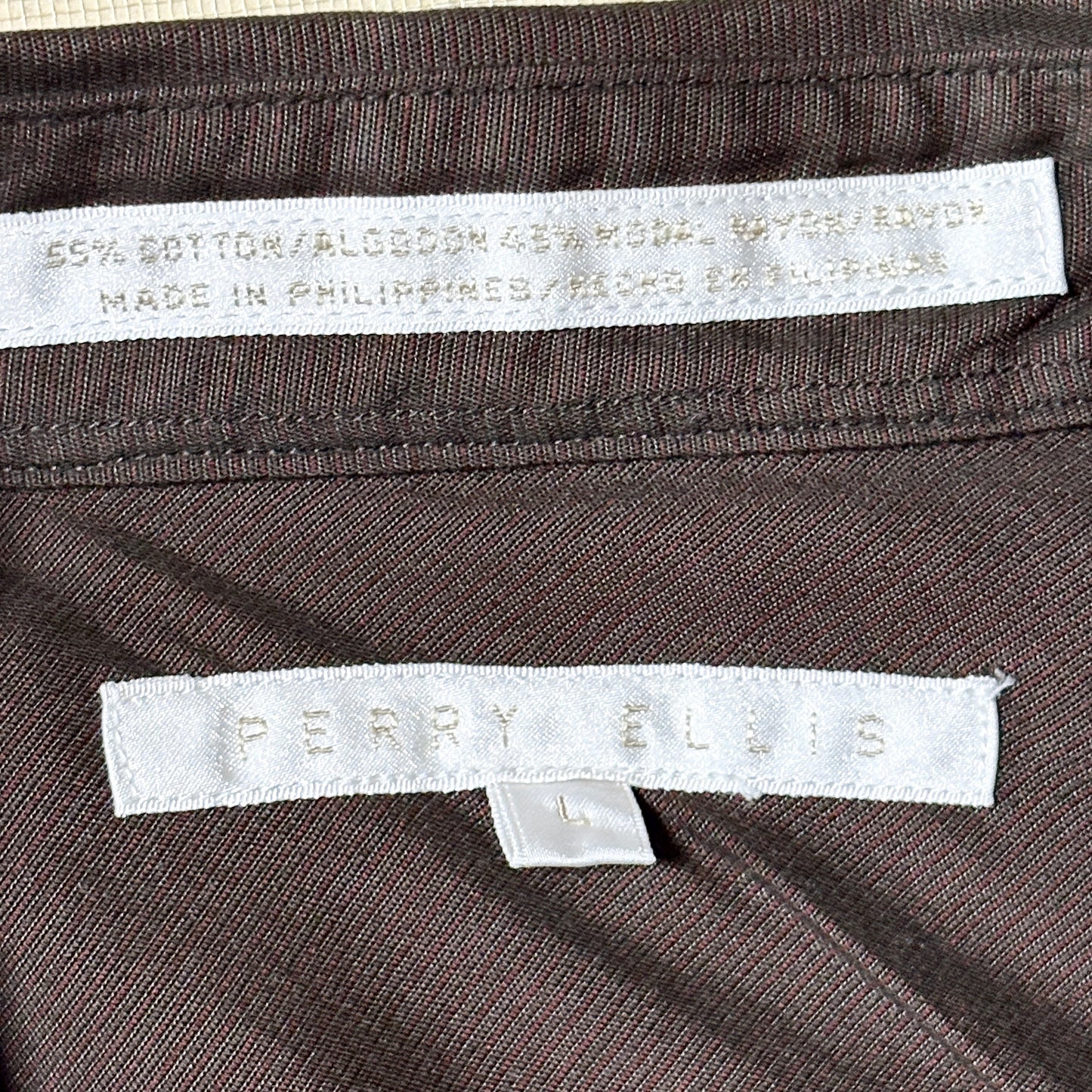 PERRY ELLIS Cotton Rayon Blend Shirt – Dark Brown – L