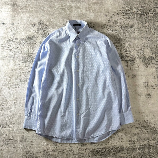 Gianni Versace Blue Textured Stripe Shirt – 54