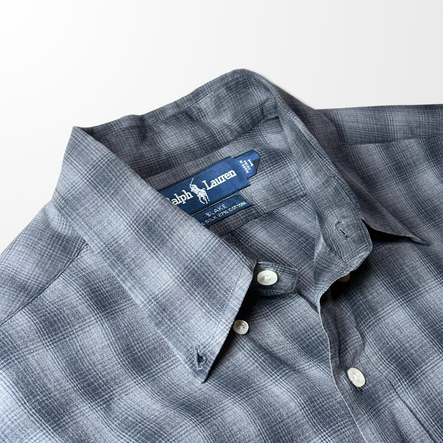 Ralph Lauren Ombre Check Silk Blend Shirt Black – L