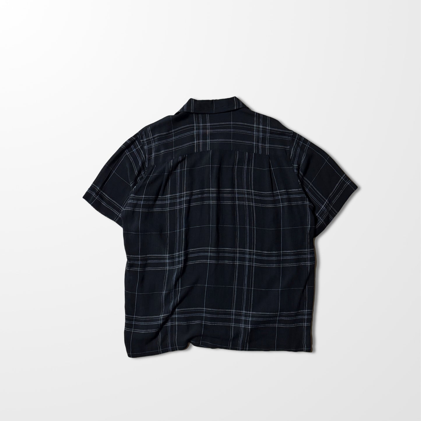 Rayon Linen Black Check Open Collar Shirt by PERRY ELLIS