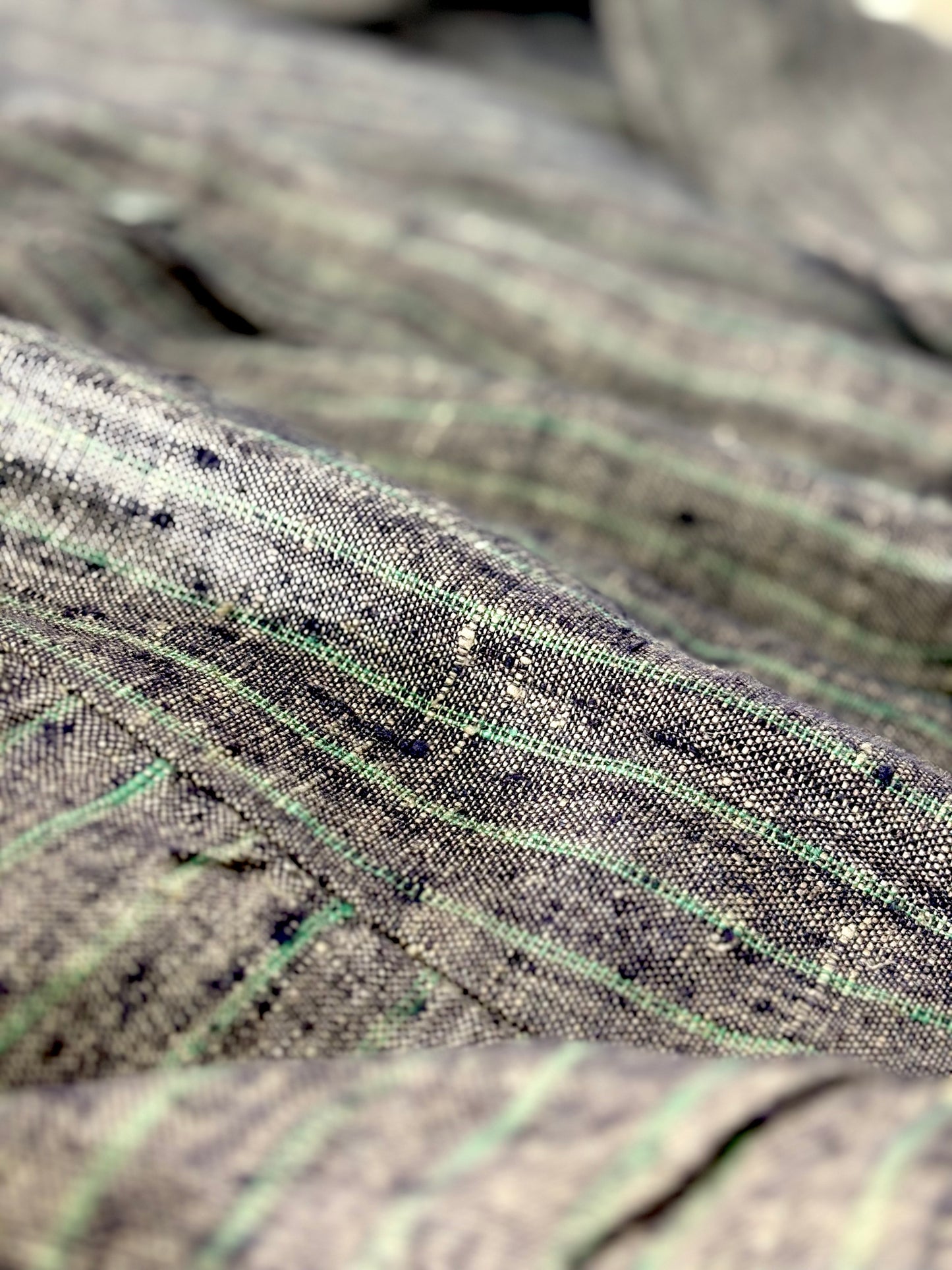 FLAX Linen Layered Zip Jacket – Grey Brown Woven Stripe, Size S