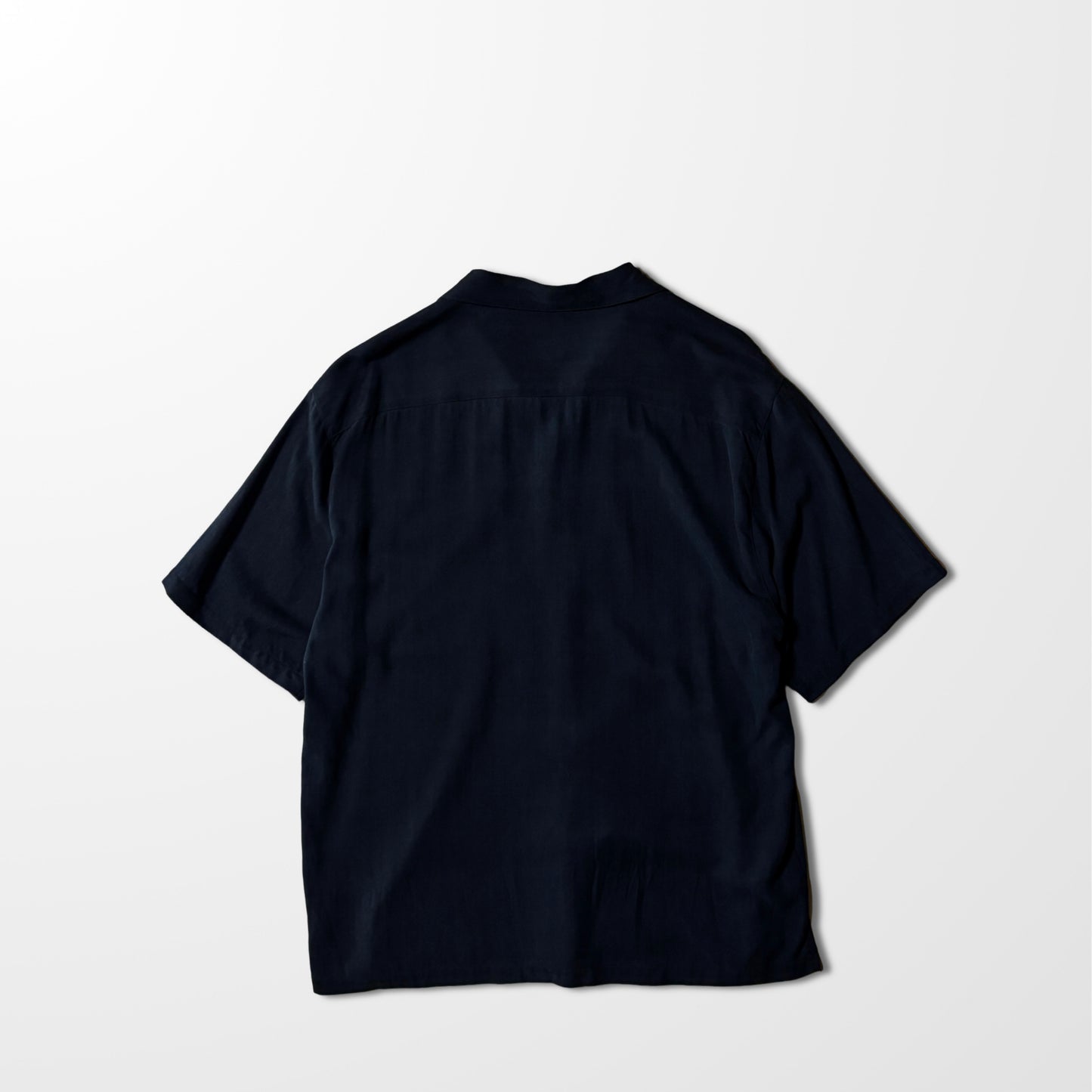 Solid Silk Black Open Collar Shirt