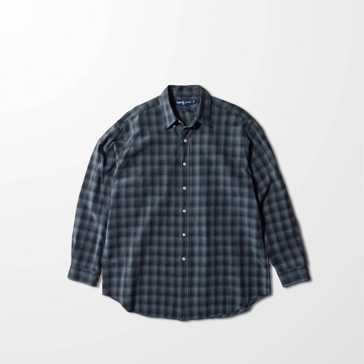 Ralph Lauren Ombre Check Silk Blend Shirt Black – L
