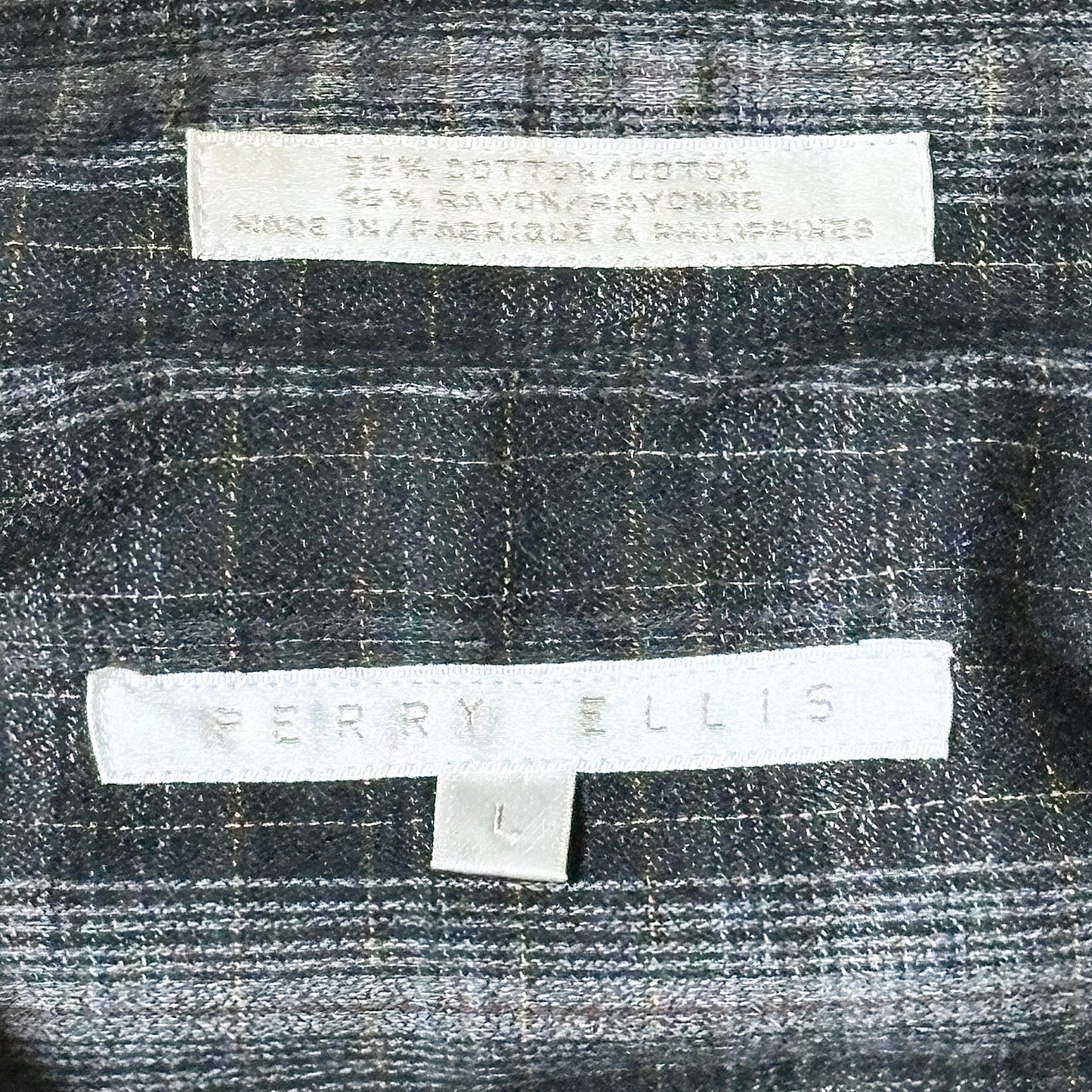 Perry Ellis Cotton Rayon Blend Black Gray Check Shirt – L
