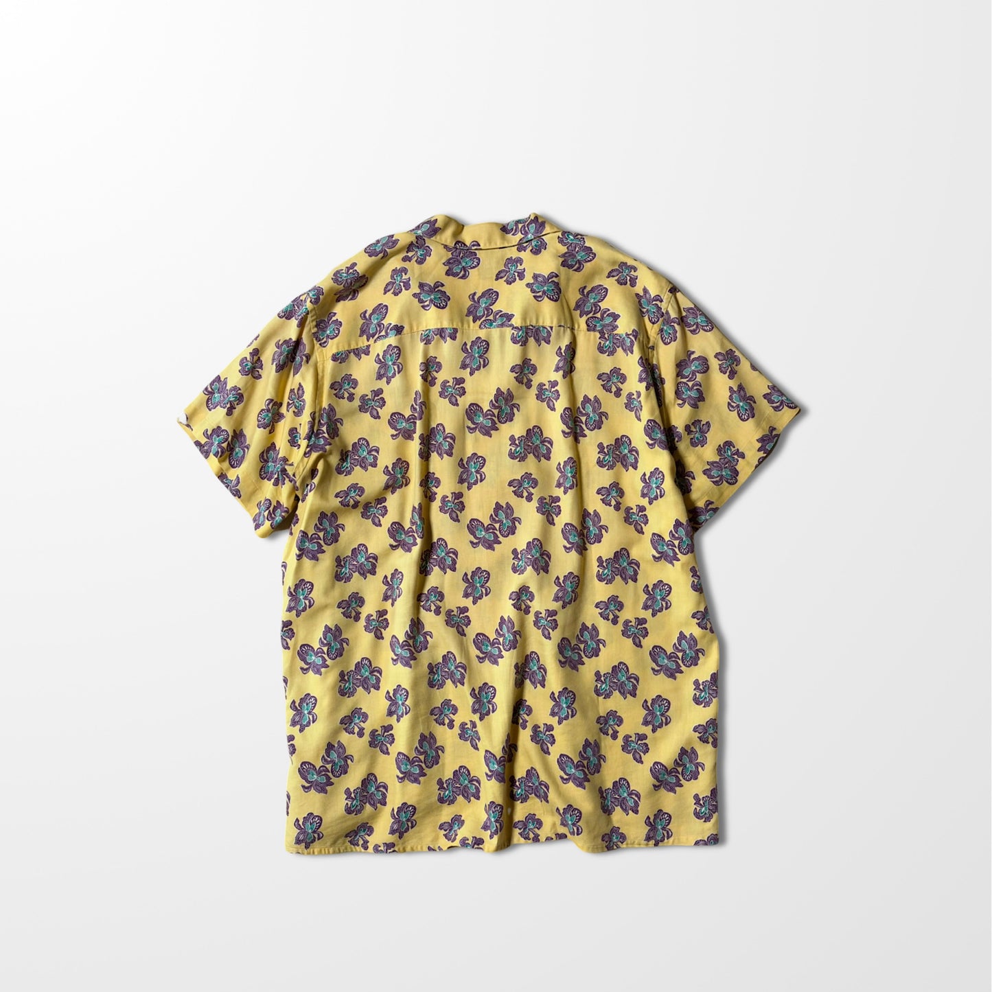 Rare 90s Floral Open-Collar Shirt – Mustard Yellow × Botanical Pattern