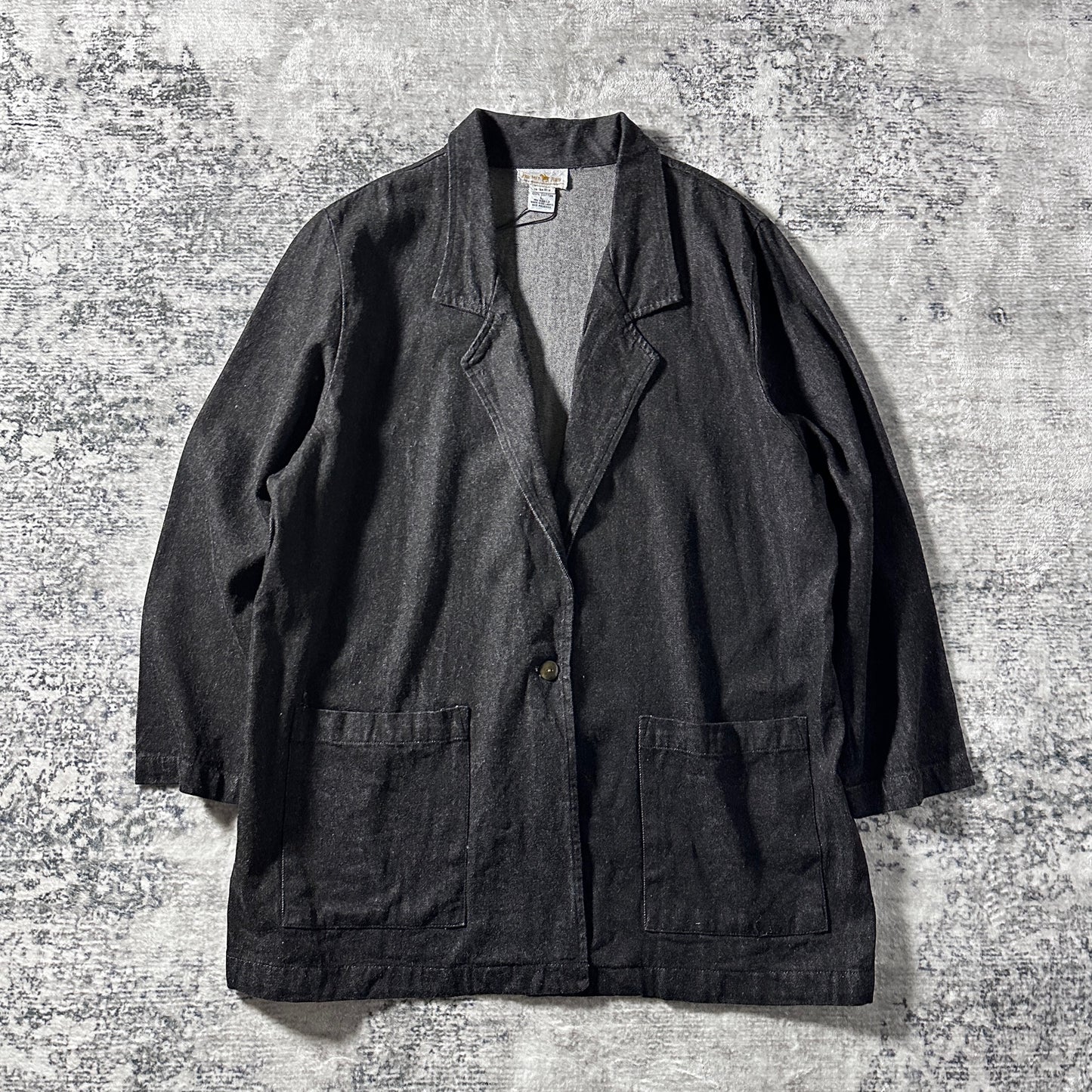Cotton Twill Black Tailored Jacket Relaxed Fit – L