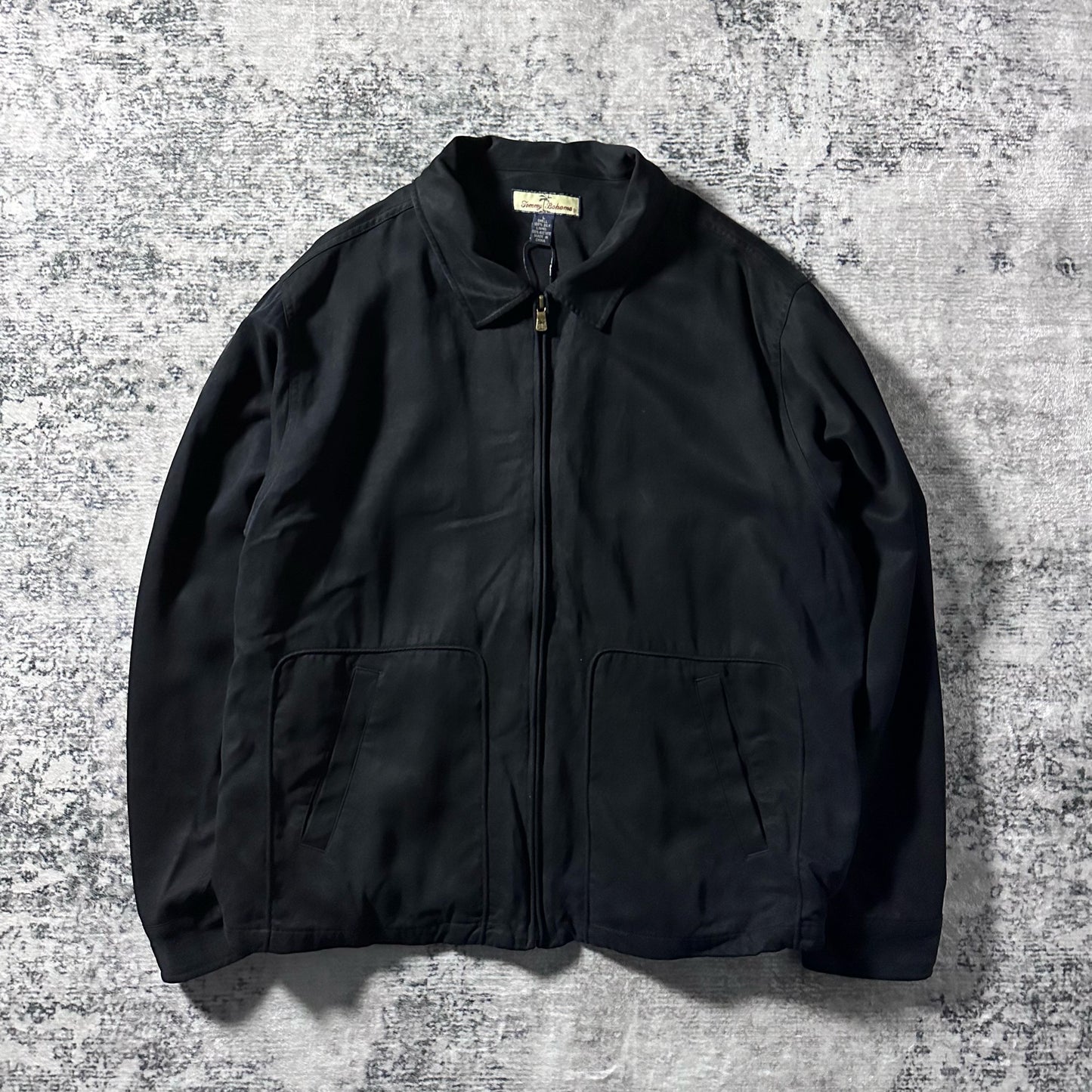 Silk Zip Jacket Black Minimal Design – L